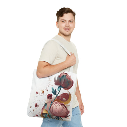 Blushing Peony Veil Tote (16x16 & 18x18)- Soft Romantic Florals on White Canvas, Reusable & Eco-Friendly