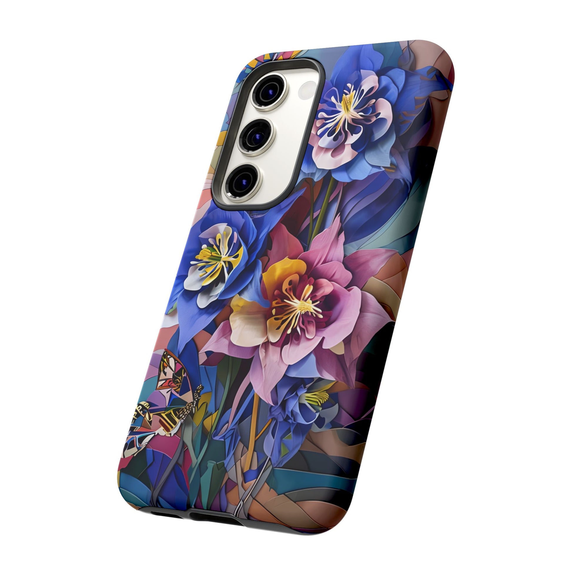Blue Columbine Carnivale - Artistic Floral & Butterfly Samsung S23 Tough Phone Case - Vibrant Botanical Design