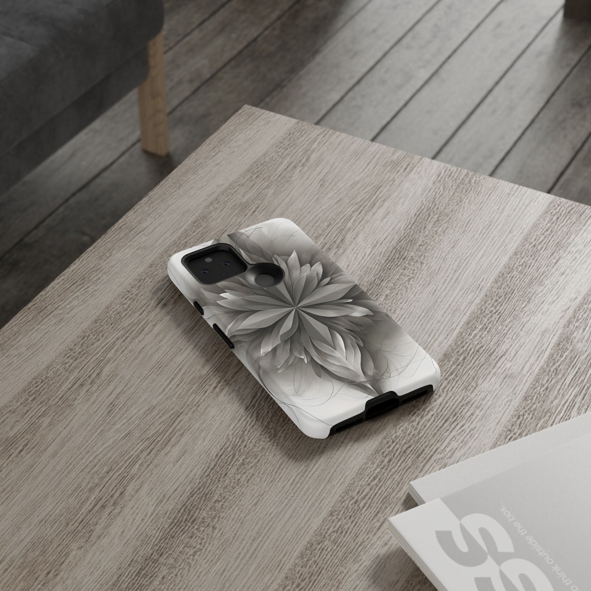 Silver Lotus - Elegant Monochrome Floral Google Pixel 5 5G Tough Phone Case - Modern Lotus Design