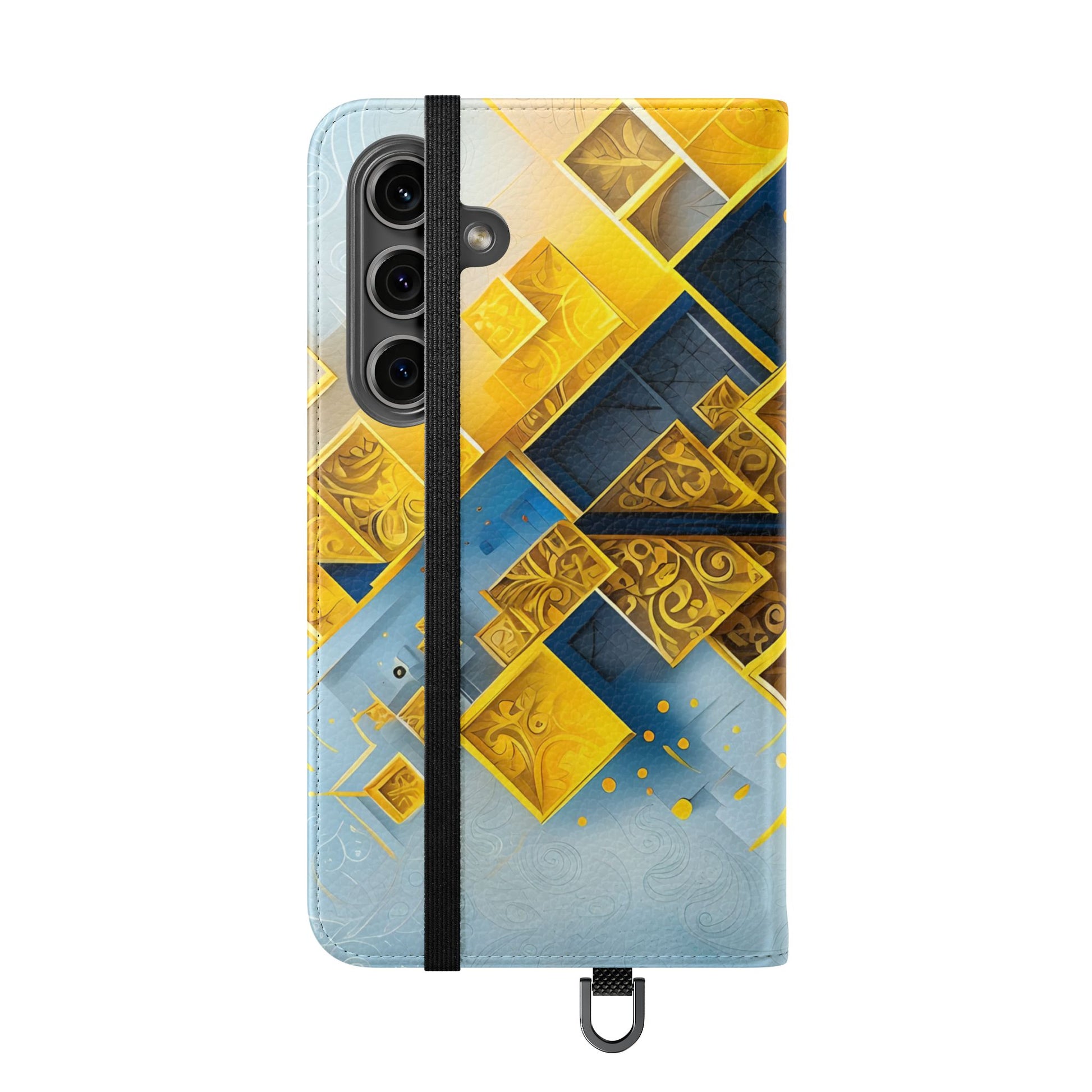 Golden Ascent Wallet Phone Case - Abstract Yellow & Blue Flip Cover for Samsung Galaxy S24