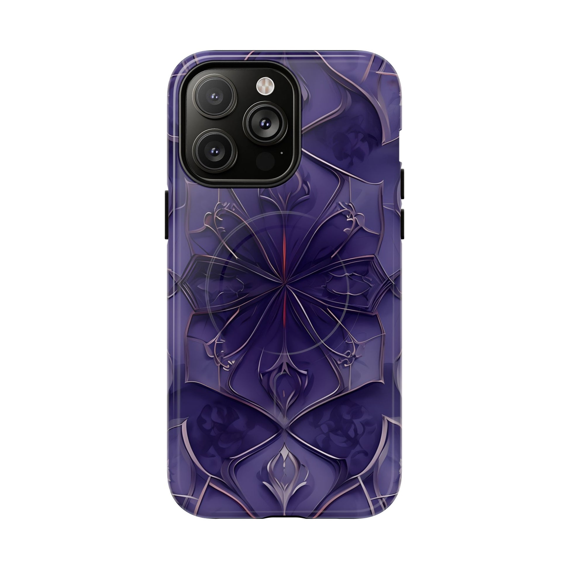 Violet Nebula - Kaleidoscope Collection Artistic Floral Burst - iPhone 14 Pro Max MagSafe Phone Case -Bold Purple Symmetrical Design