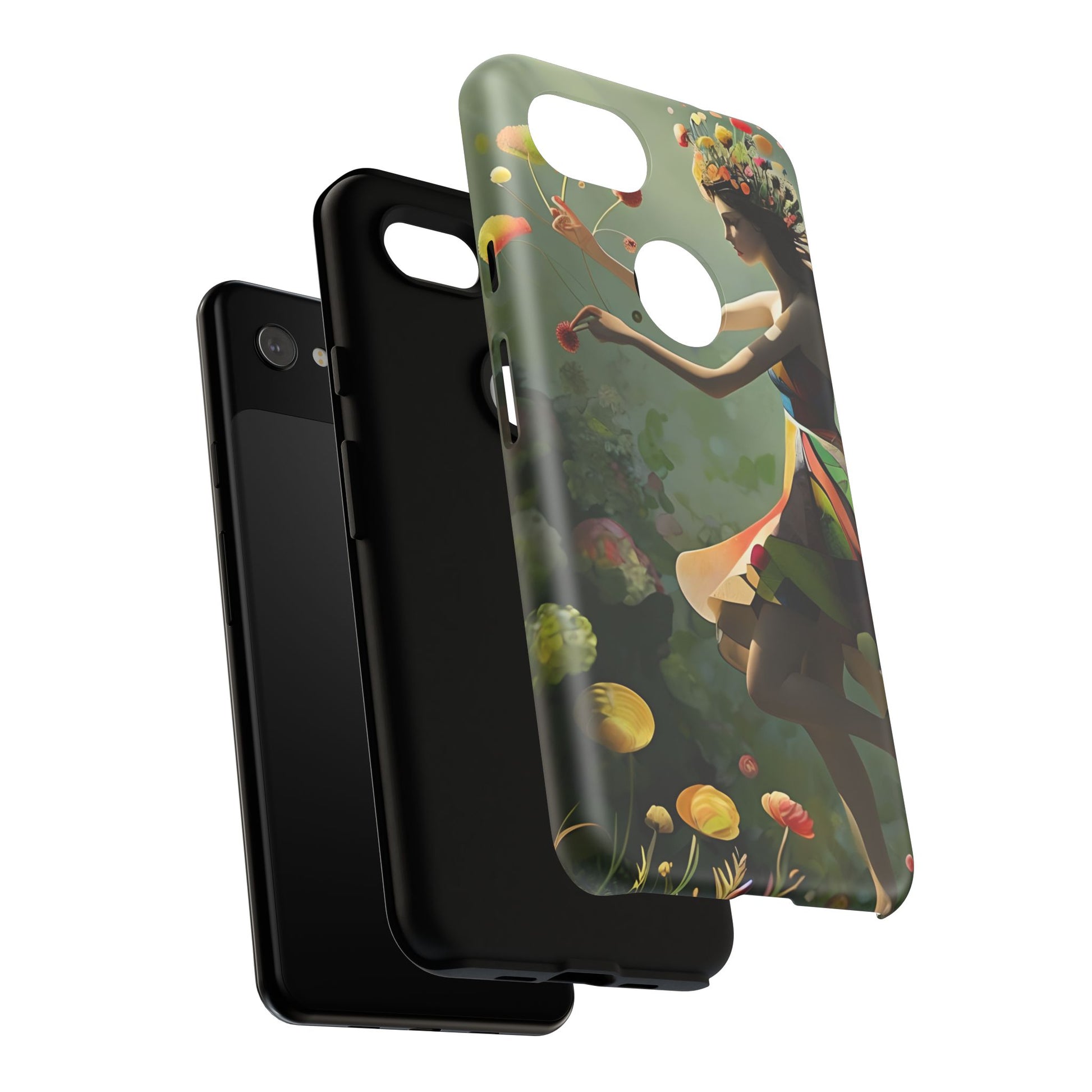 Dancing Wildflower Muse Google Pixel 3a XL Tough Case - Artistic Floral Fantasy Cover - Whimsical Nature-Inspired Protective Accessory