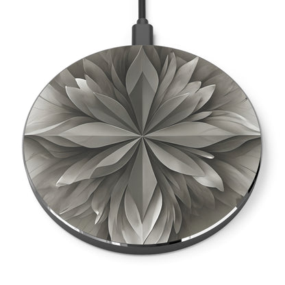 Silver Lotus gray floral mandala decorative Qi wireless charger with metallic lotus flower design
