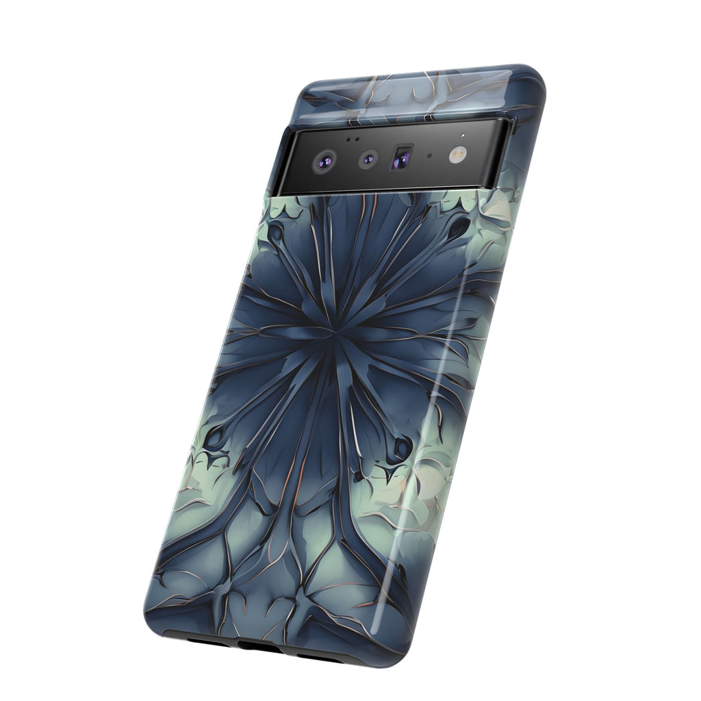 Indigo Mosaic - Artistic Kaleidoscope Collection Artistic Floral - Google Pixel 6 Pro Tough Phone Case - Bold Blue Symmetrical Design