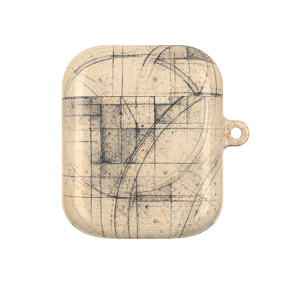Architectural Parchment Blueprint AirPods Case - Minimalist Technical Sketch Design for Gen 1–4 & Pro