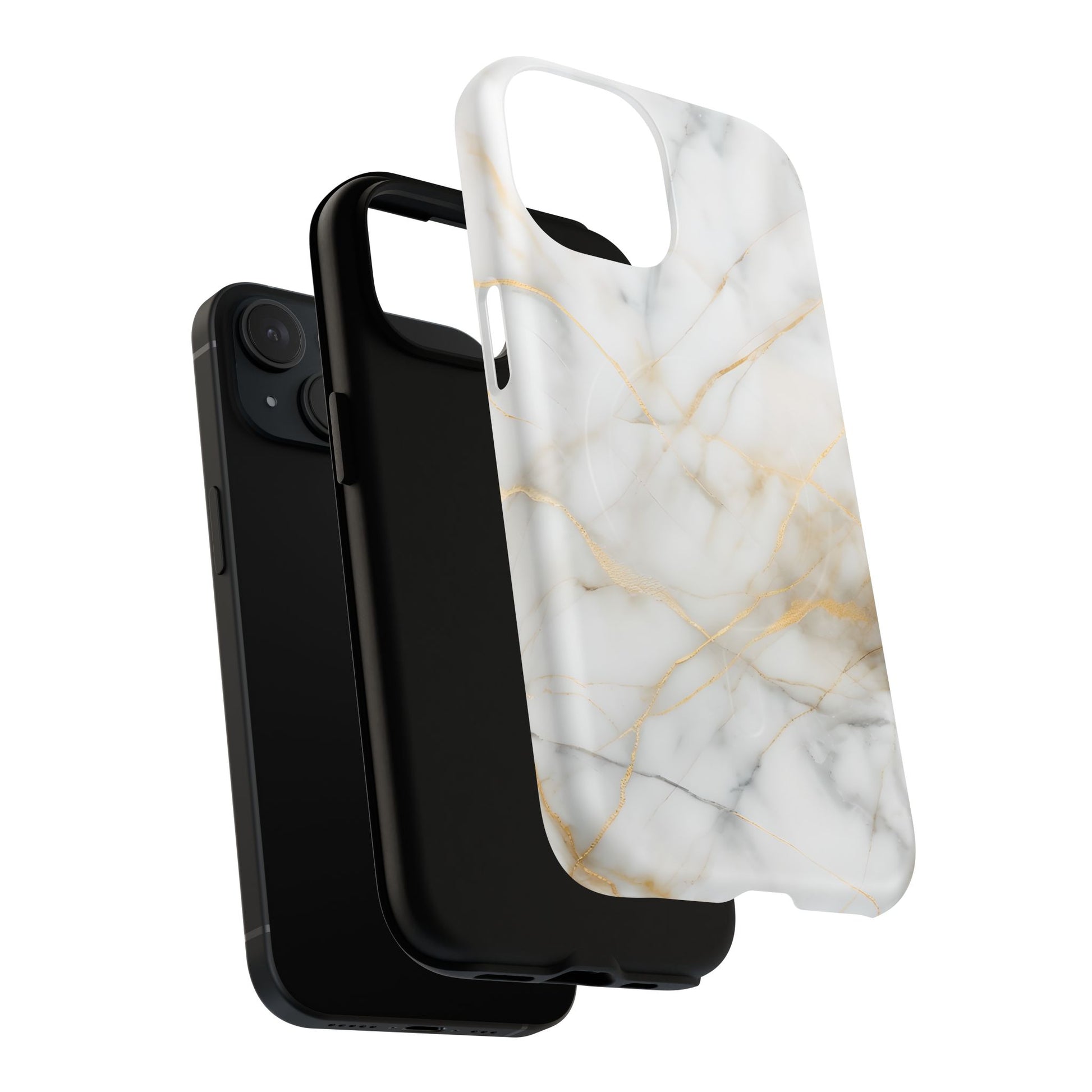 Golden Vein iPhone 15 MagSafe Phone Case -White Neutral Marble Design