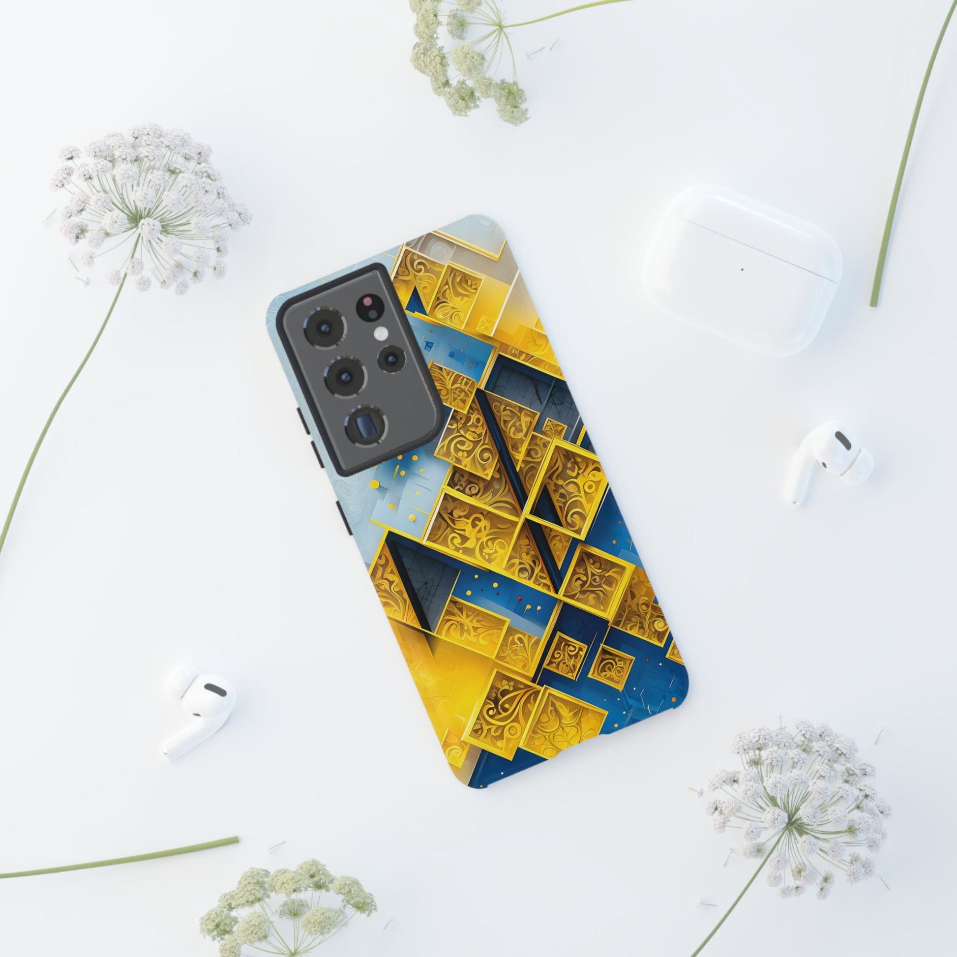 Golden Ascent Luxe Geometric Samsung Galaxy S21 Ultra Tough Case - Elegant Abstract Gold Design