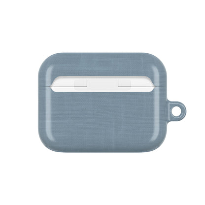 Blue Grey Linen AirPods case back view showing subtle linen fabric texture
