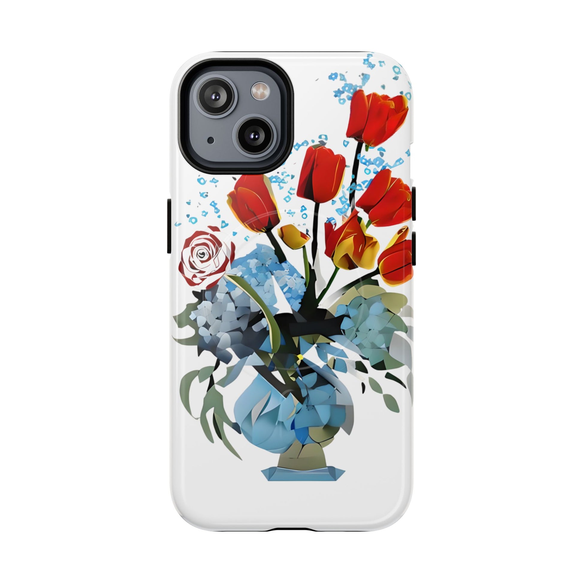 Bouquet Brilliance - Artistic Floral iPhone 14 MagSafe Phone Case - Vibrant Tulip, Rose & Hydrangea Design