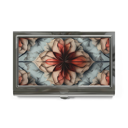 Ember Bloom warm red and cream floral pattern business card holder closed top view