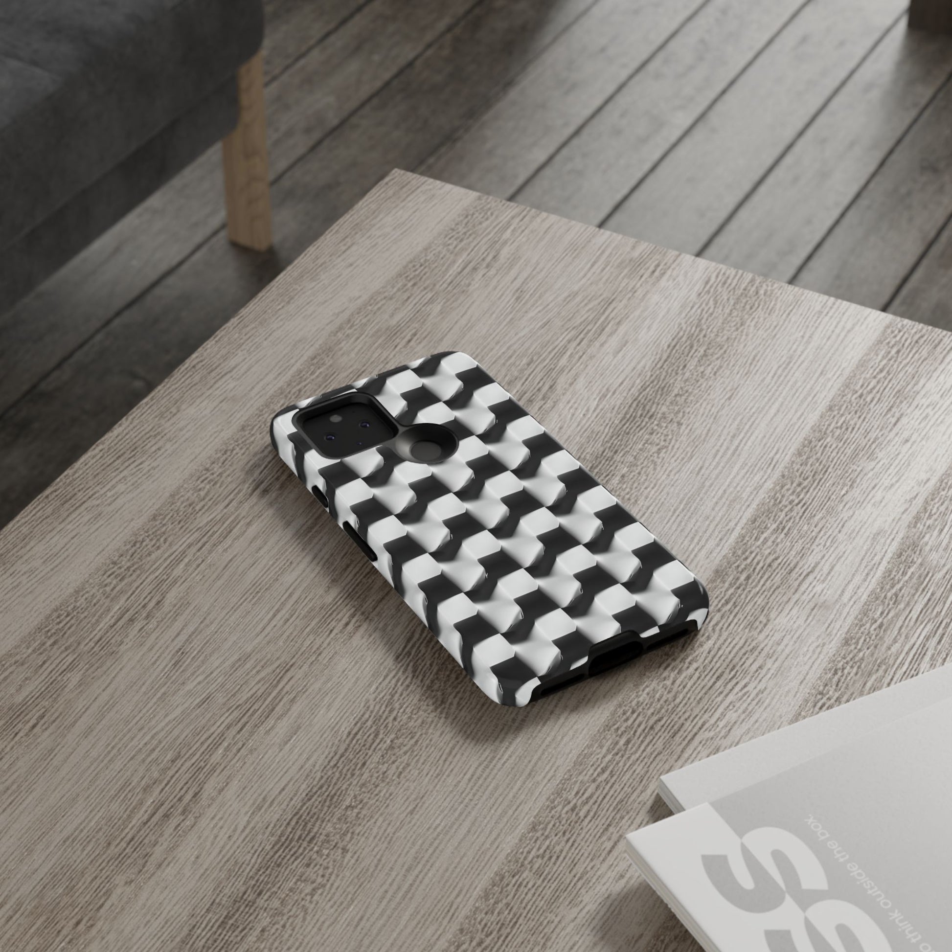 Monochrome Grid Tough Case for Google Pixel 5 5G - Classic Checkerboard, Black & White, Minimalist Trend