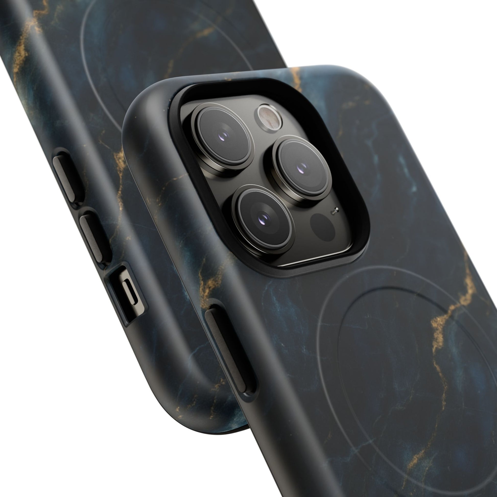 Midnight Marble MagSafe iPhone 14 Pro Case - Deep Blue Marble Design Shockproof Cover