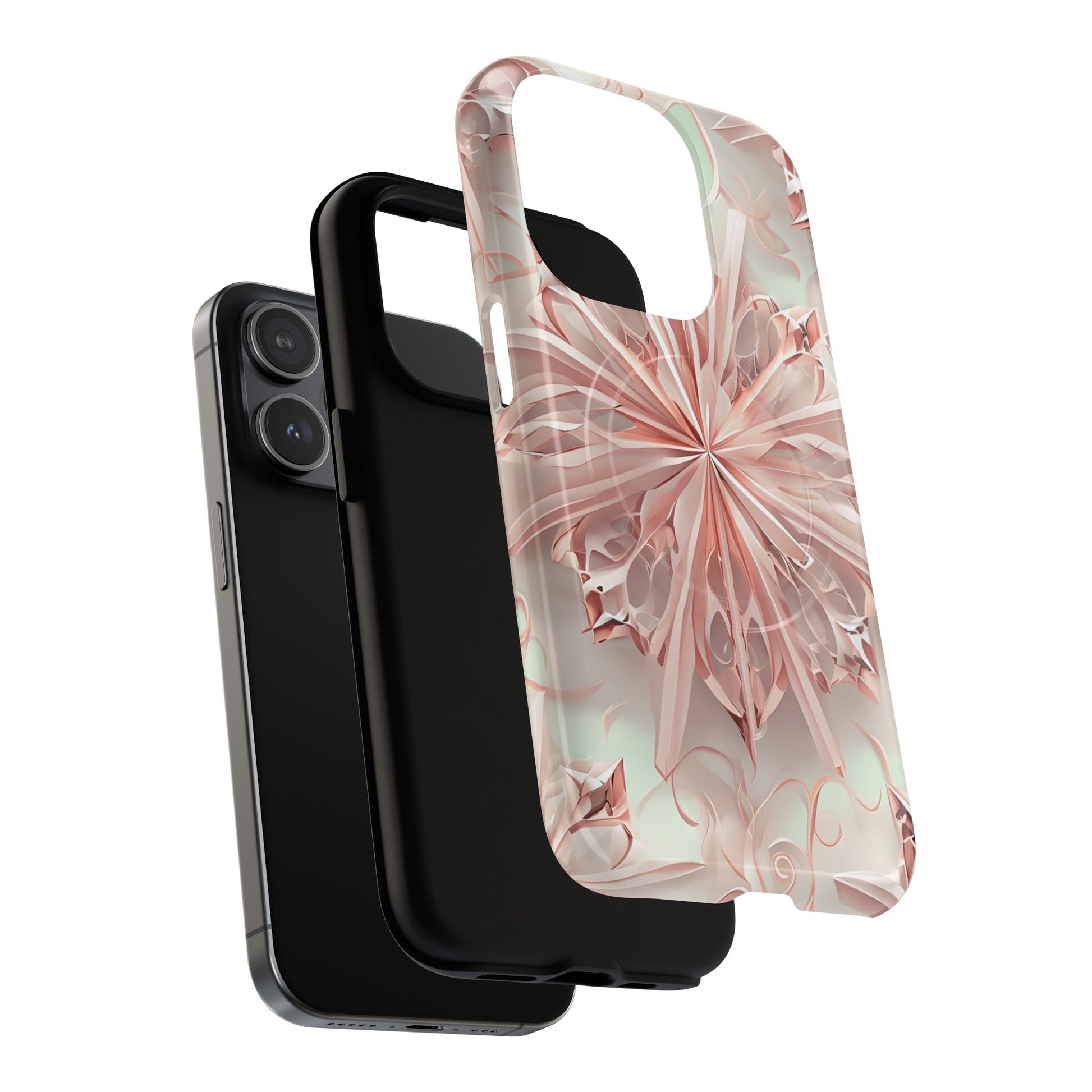 Blush Frost iPhone 15 Pro - Kaleidoscope Collection of MagSafe Compatible - Soft Pink Geometric Floral Design