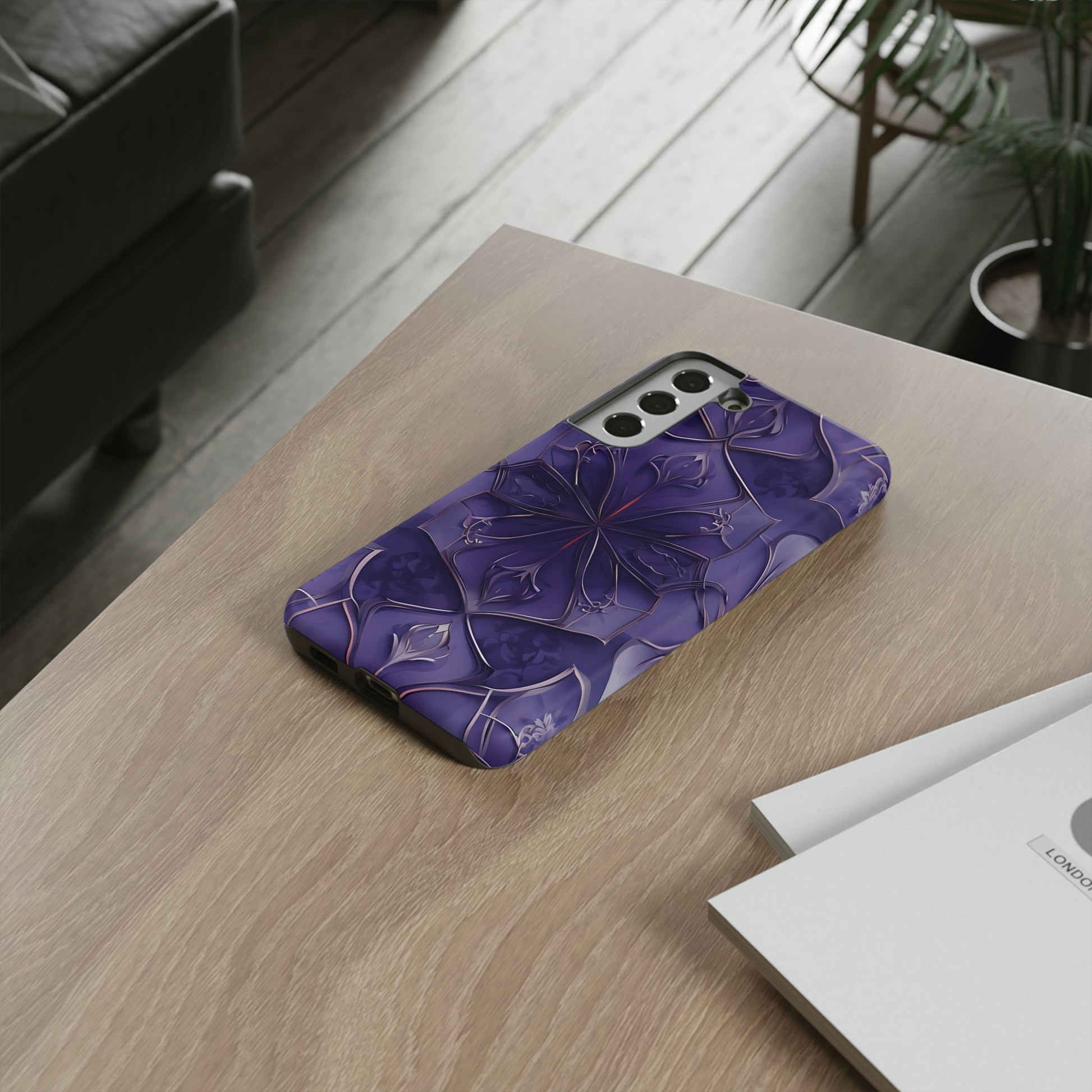 Violet Nebula - Kaleidoscope Collection Artistic Floral Burst - Samsung Galaxy S22 Plus Tough Phone Case - Bold Purple Symmetrical Design