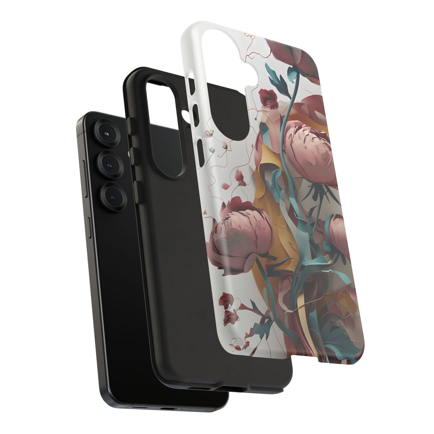 Blushing Peony Veil - Elegant Painterly Floral Samsung Galaxy Tough Phone Case - Soft Blush & Teal Peony Design
