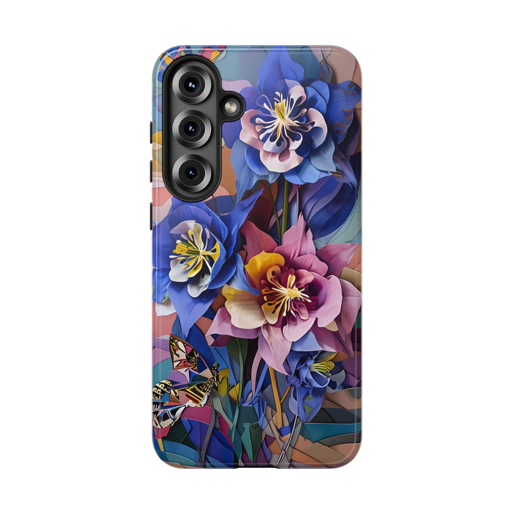 Blue Columbine Carnivale - Artistic Floral & Butterfly Samsung S25 Plus Tough Phone Case - Vibrant Botanical Design