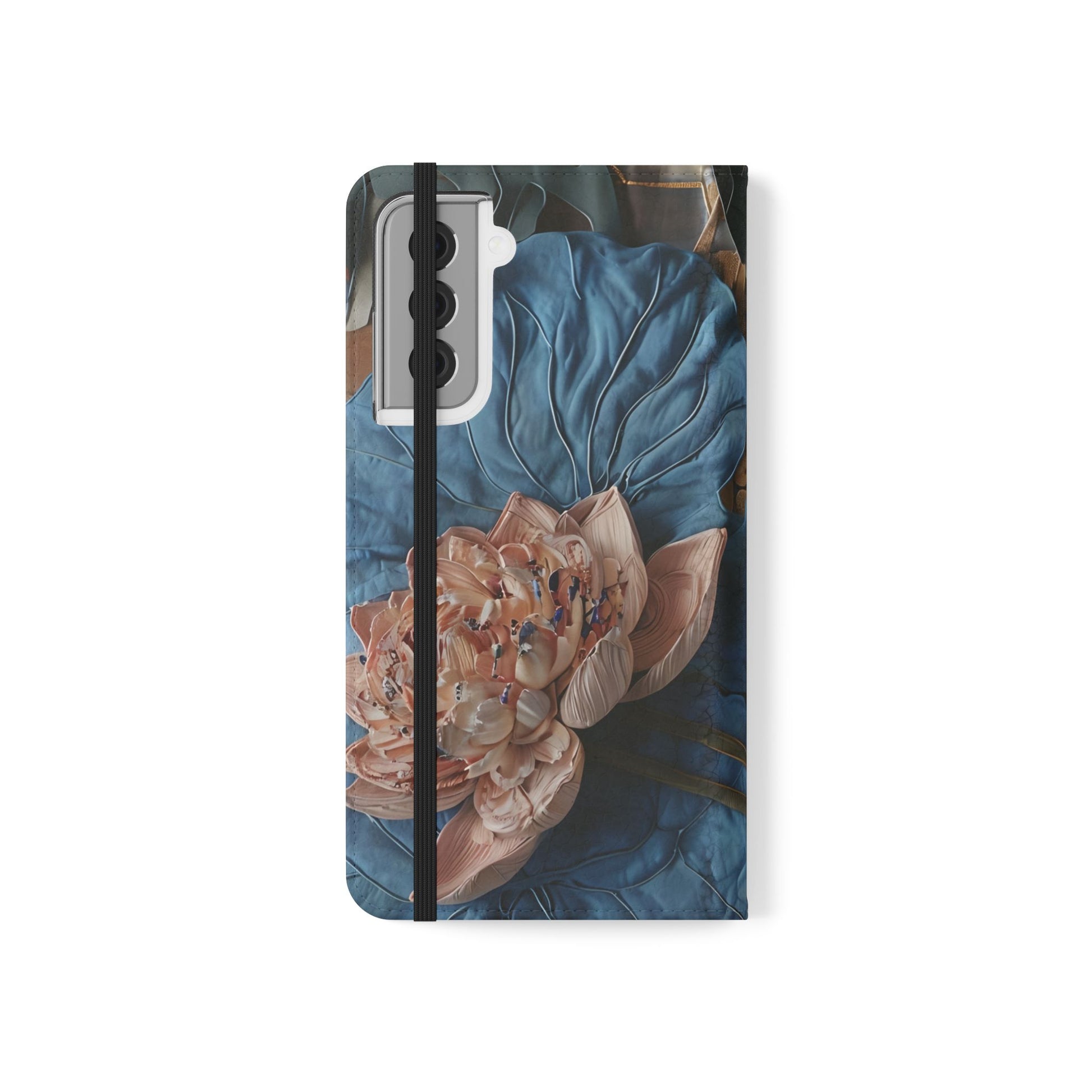 Peony Midnight Tapestry Wallet Phone Case - Flip Cover for Samsung Galaxy S21 - Floral and Tapestry Design