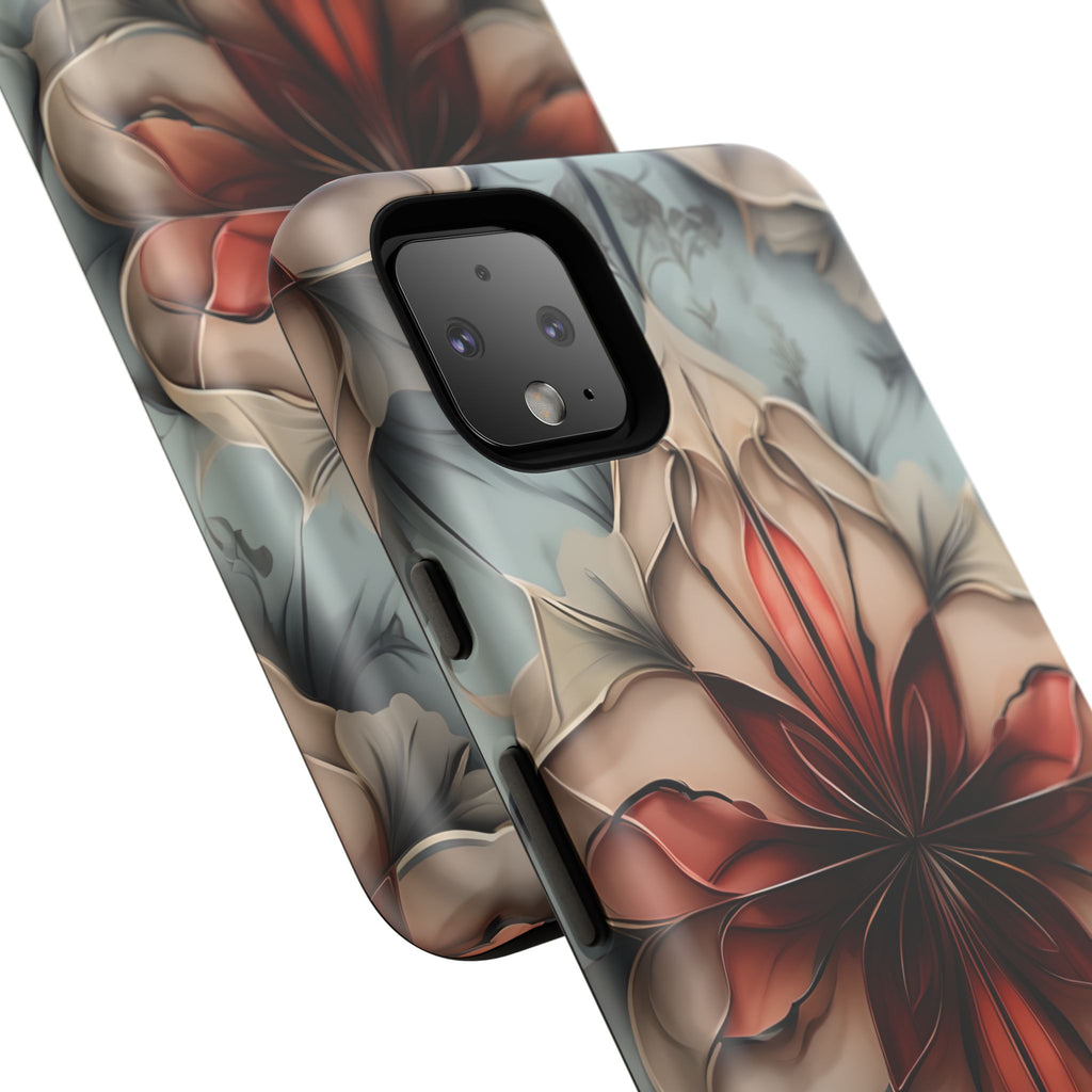Ember Bloom - Kaleidoscope Collection Artistic Floral - Google Pixel 4 XL Tough Phone Case - Fiery Symmetrical Design