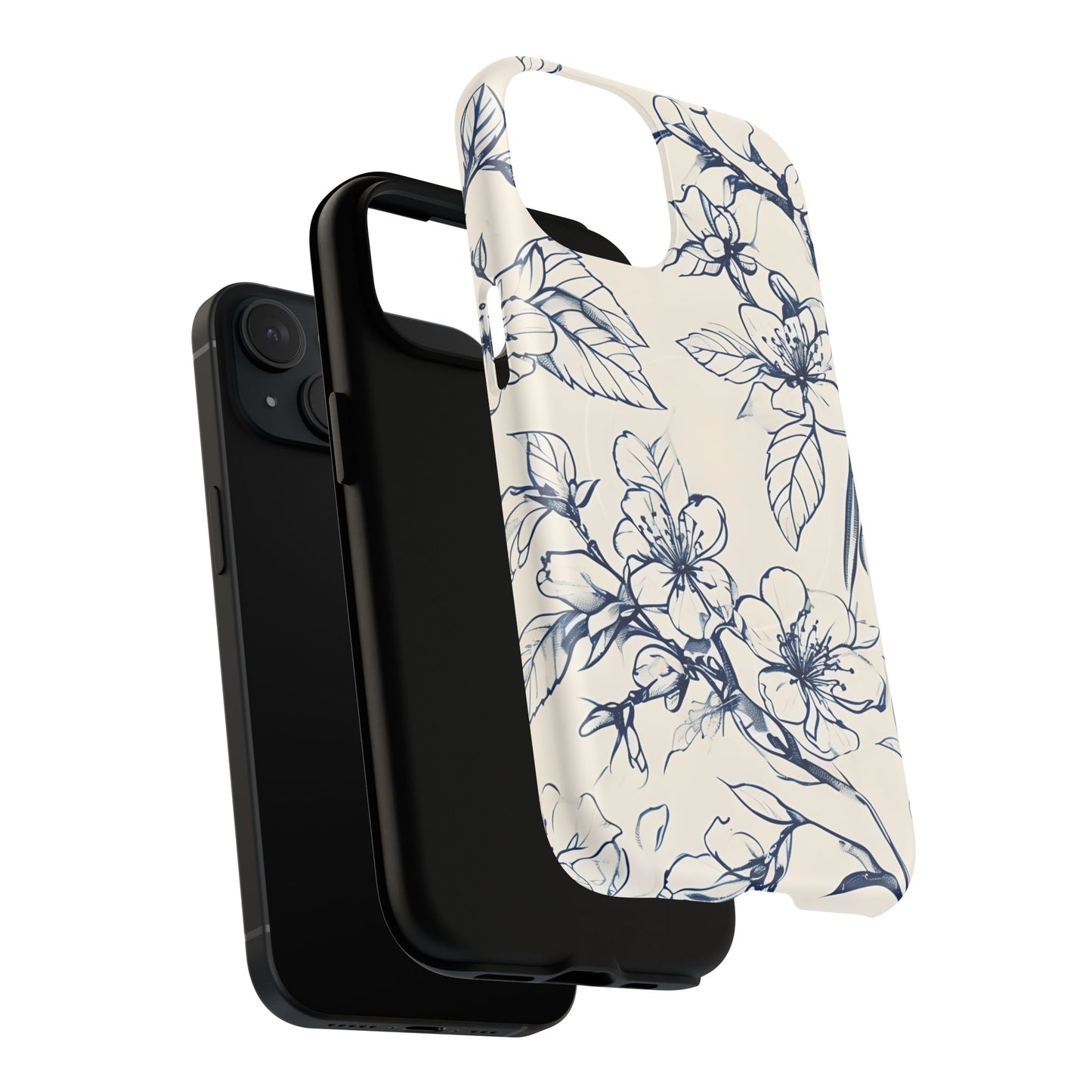 Blossom Sketch - Artistic Blue Floral - iPhone MagSafe Phone Case - Botanical Design