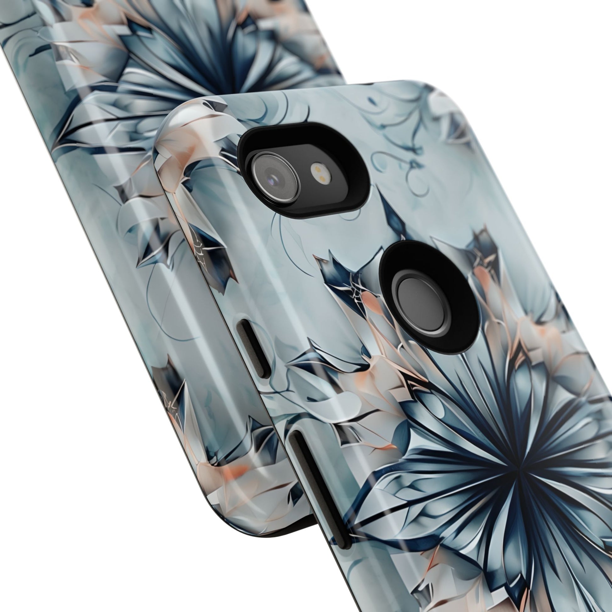 Indigo Mirage - Artistic Kaleidoscope Collection Artistic Floral - Google Pixel 3a Tough Phone Case - Bold Indigo Symmetrical Design