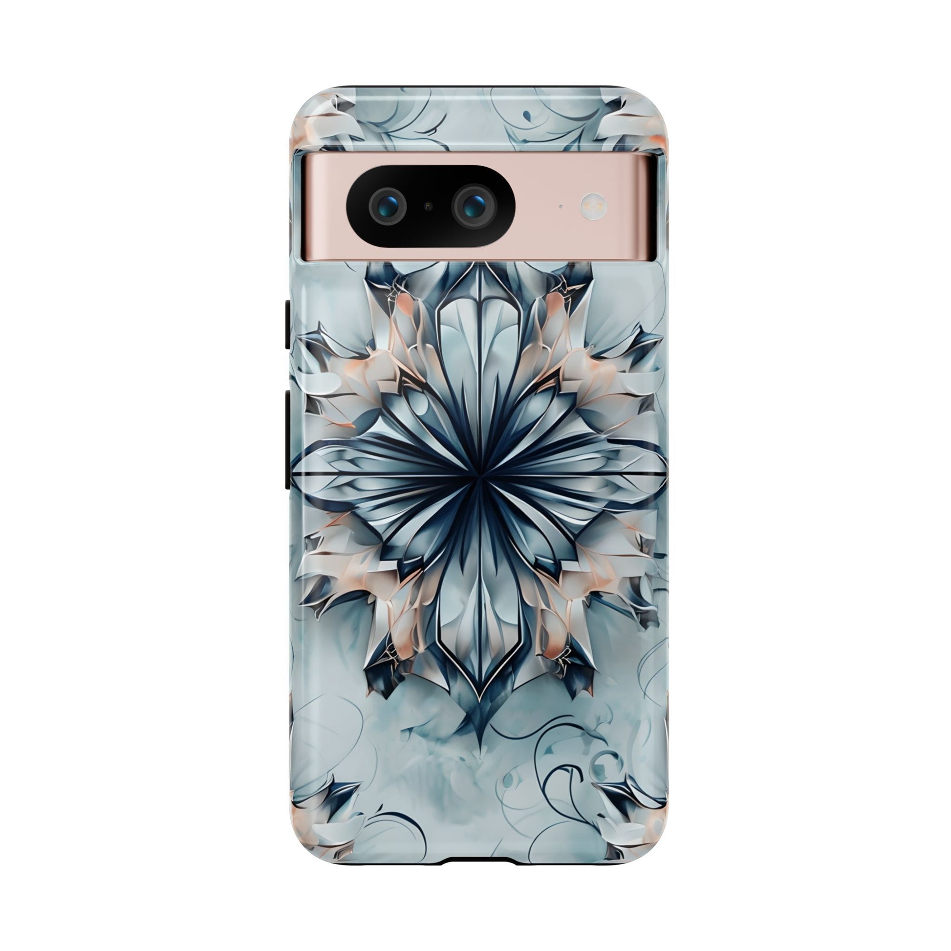 Indigo Mirage - Artistic Kaleidoscope Collection Artistic Floral - Google Pixel 8 Tough Phone Case - Bold Indigo Symmetrical Design