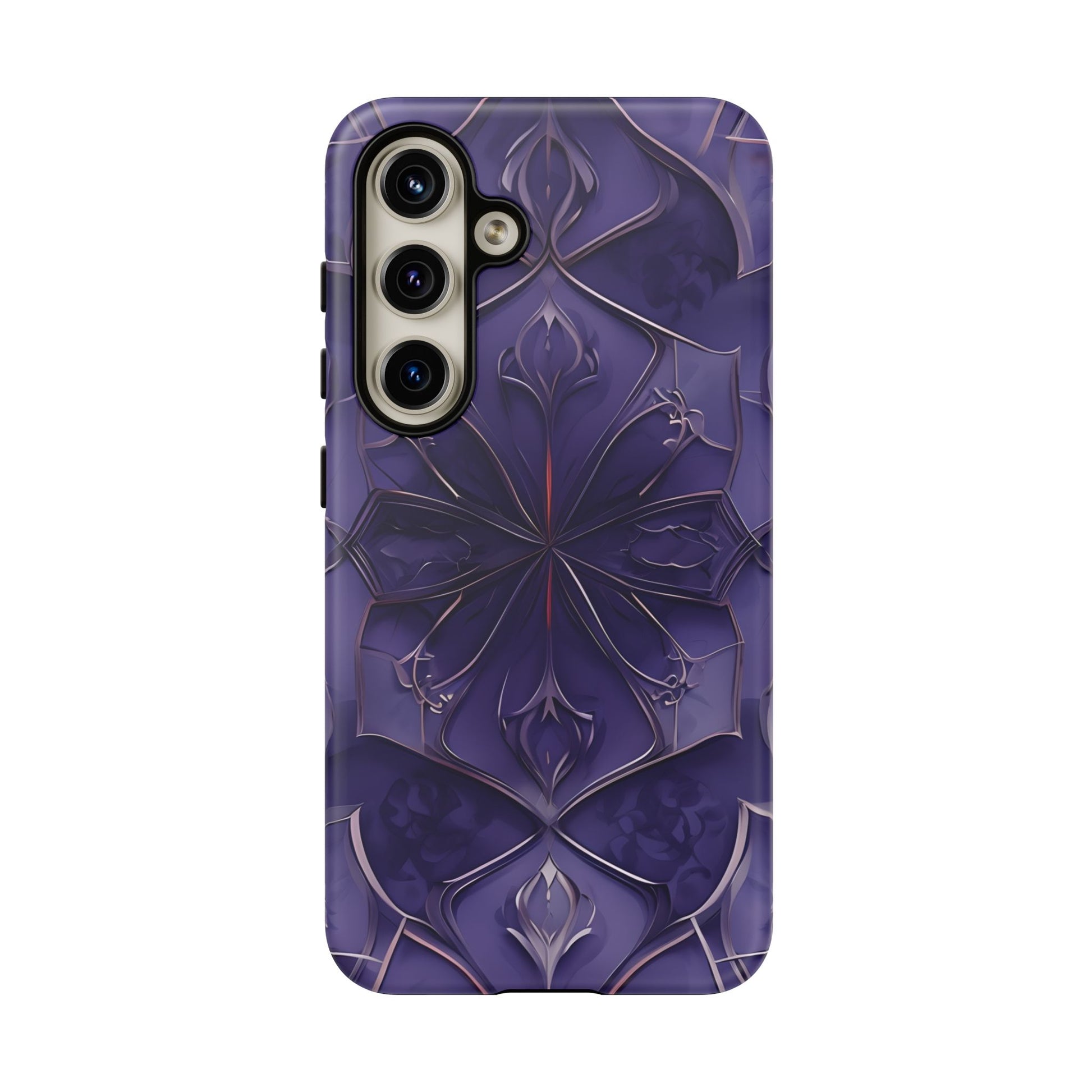 Violet Nebula - Kaleidoscope Collection Artistic Floral Burst - Samsung Galaxy S24 Tough Phone Case - Bold Purple Symmetrical Design