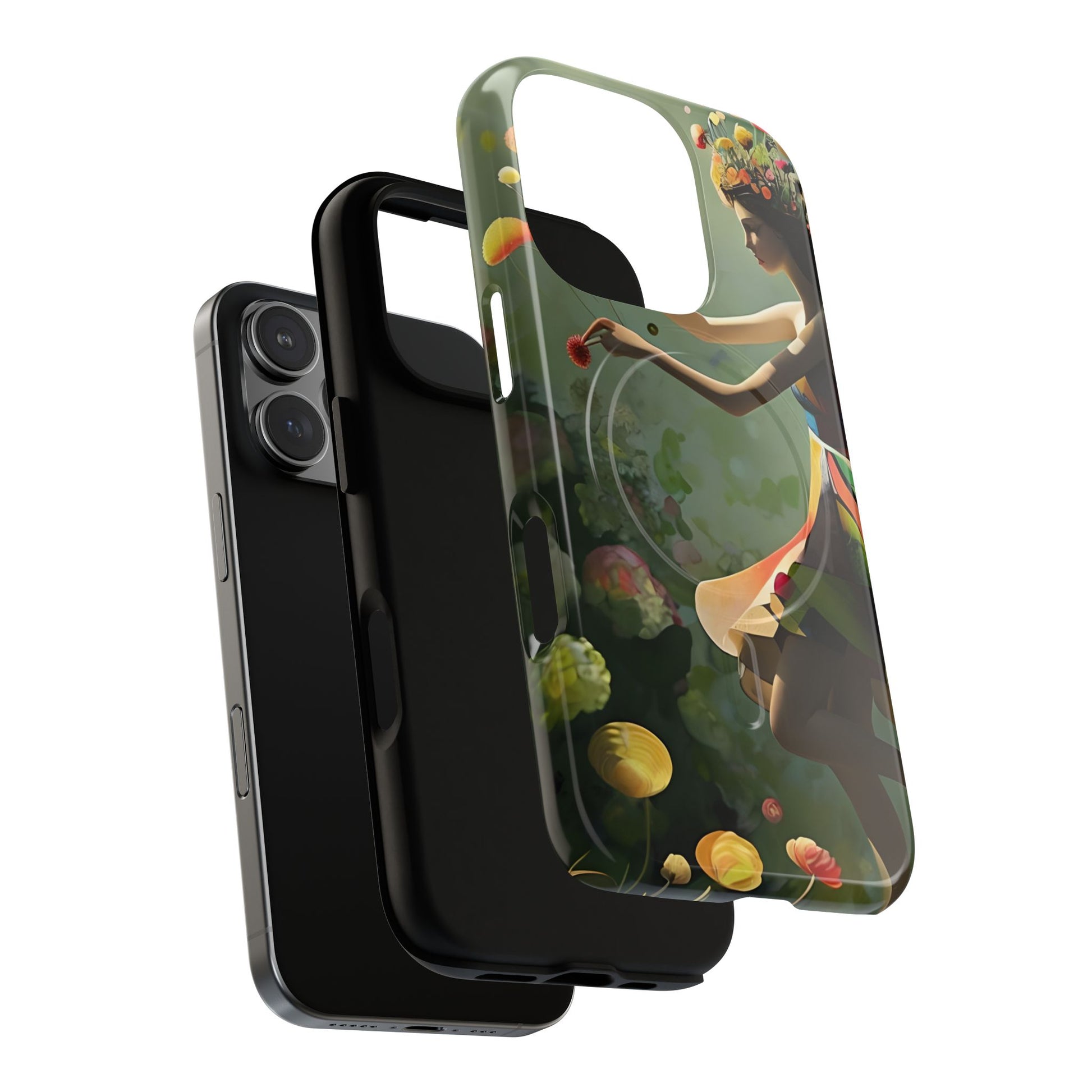 Dancing Wildflower Muse iPhone 16 Pro- Artistic Floral Fantasy Cover - MagSafe Compatible - Whimsical Nature-Inspired Protective Accessory