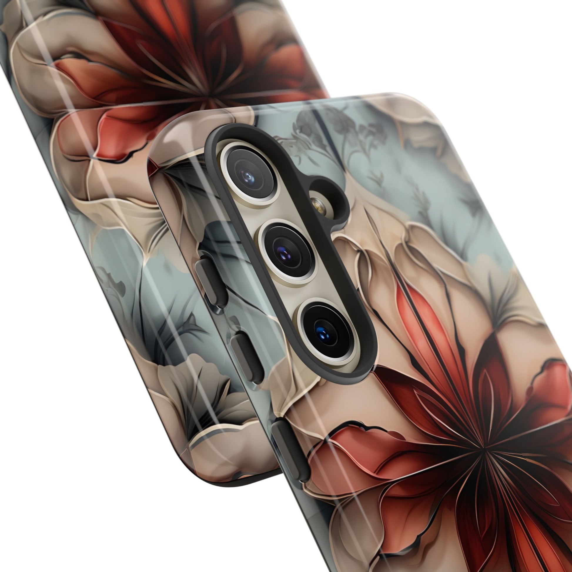 Ember Bloom - Kaleidoscope Collection Artistic Floral - Samsung Galaxy S24 Tough Phone Case - Fiery Symmetrical Design