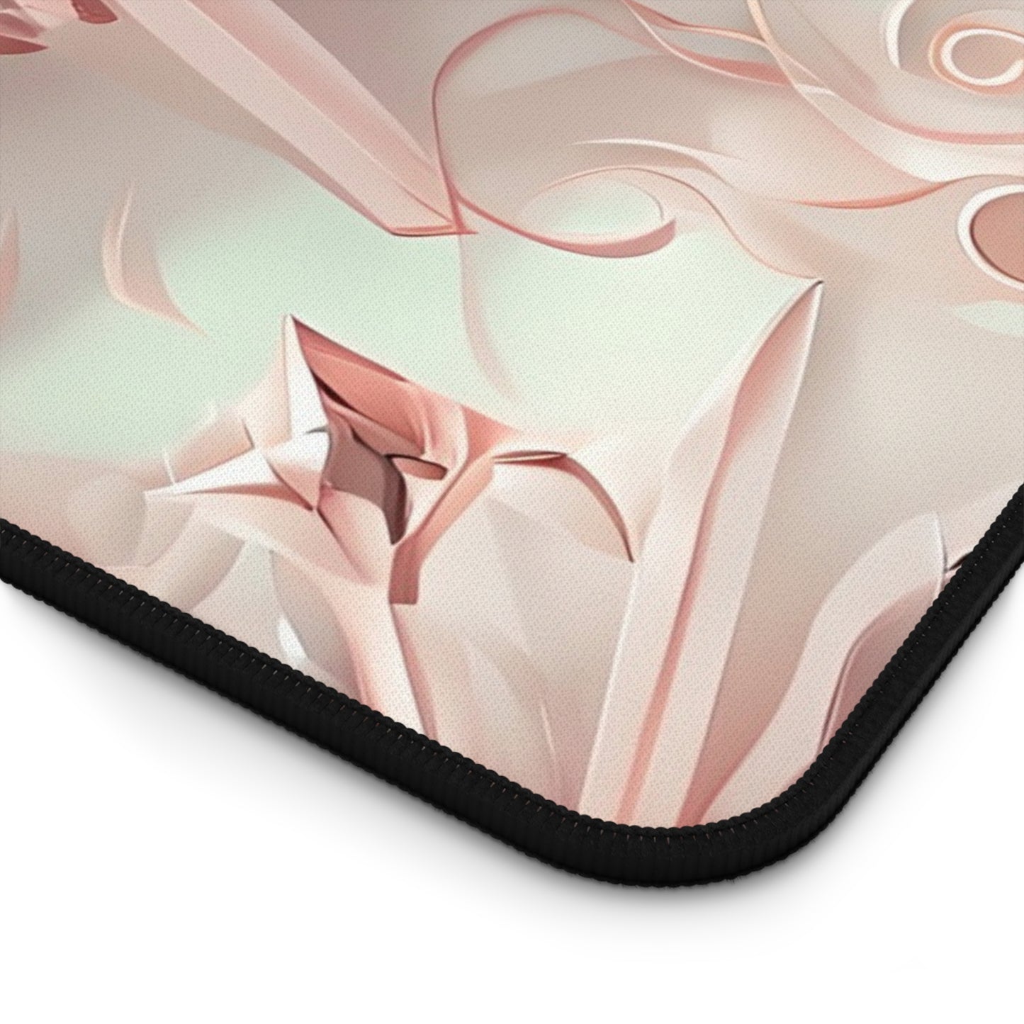 Close-up of Blush Frost desk mat showing detailed pink floral pattern