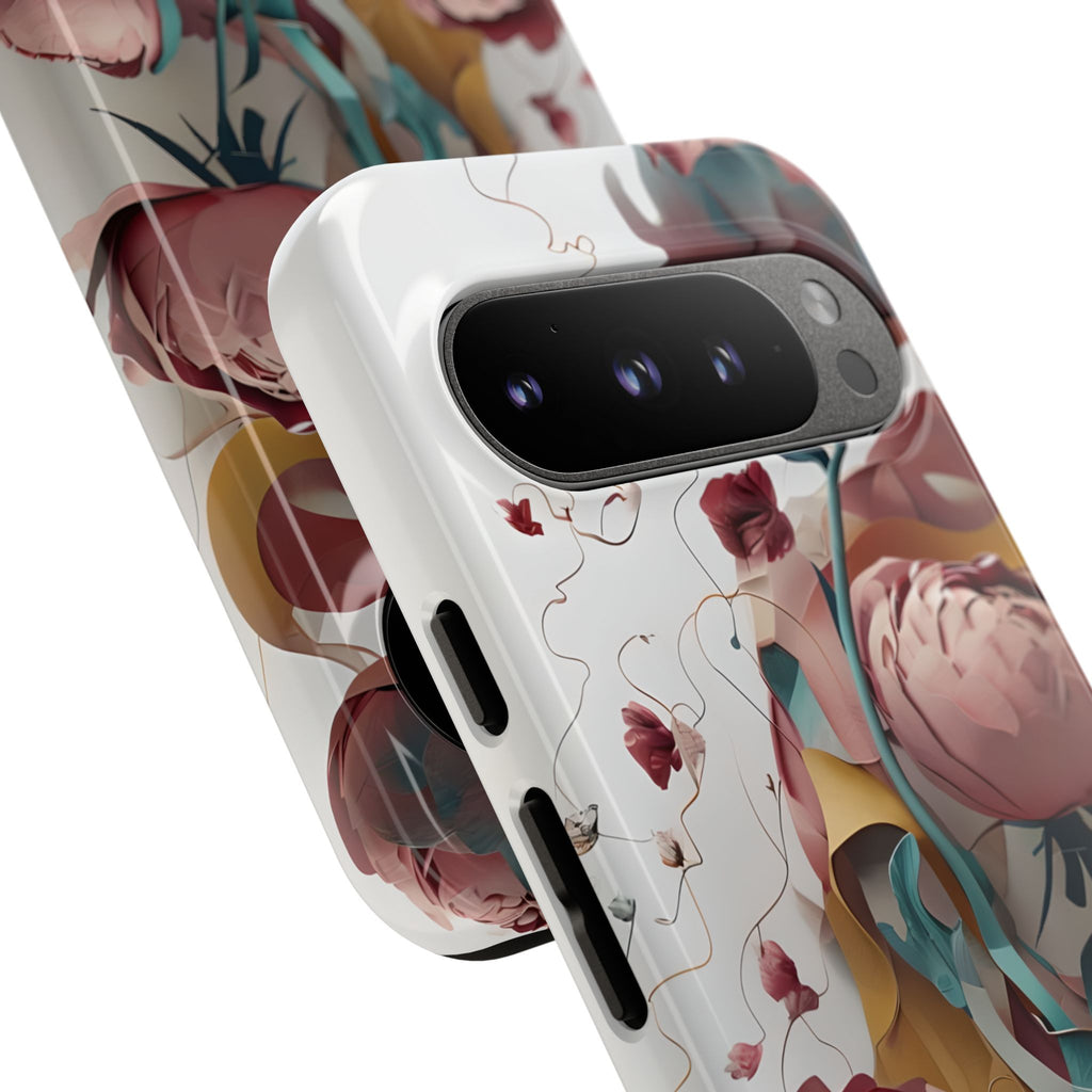 Blushing Peony Veil - Elegant Painterly Floral Google Pixel 9 Pro Tough Phone Case - Soft Blush & Teal Peony Design