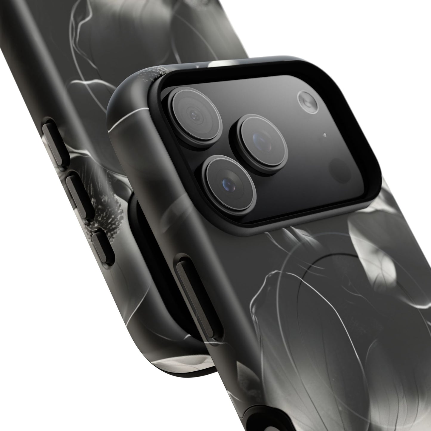 Monochrome Magnolia - Elegant Black & White Floral iPhone MagSafe Phone Case - Artistic Magnolia Design