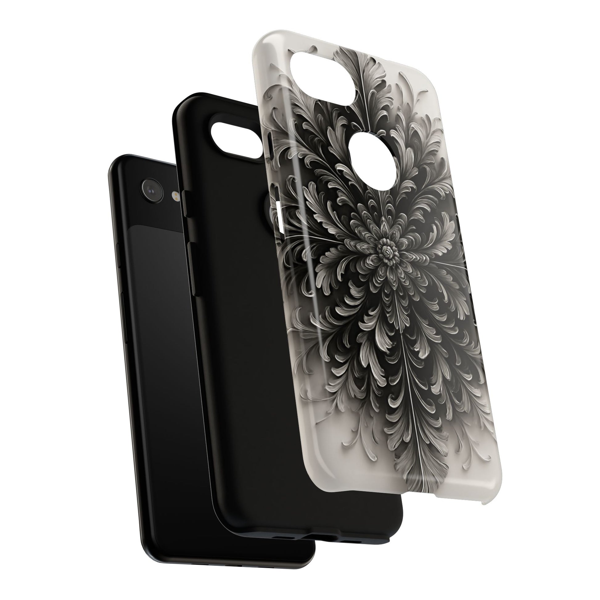 Obsidian Bloom - Elegant Black & White Google Pixel 3a XL Tough Phone Case - Intricate Mandala Flower Design
