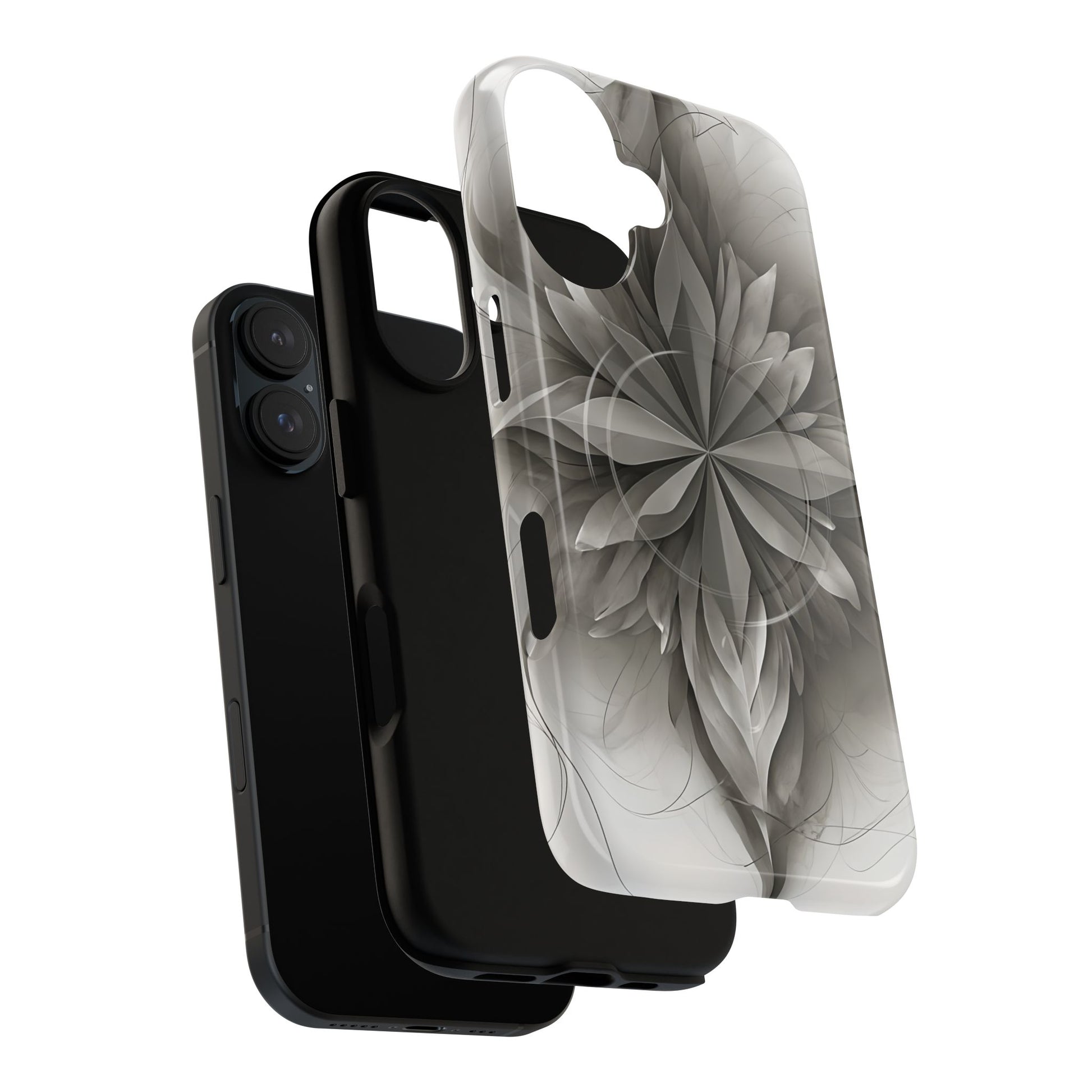 Silver Lotus - Elegant Monochrome Floral iPhone 16 MagSafe Phone Case - Modern Lotus Design