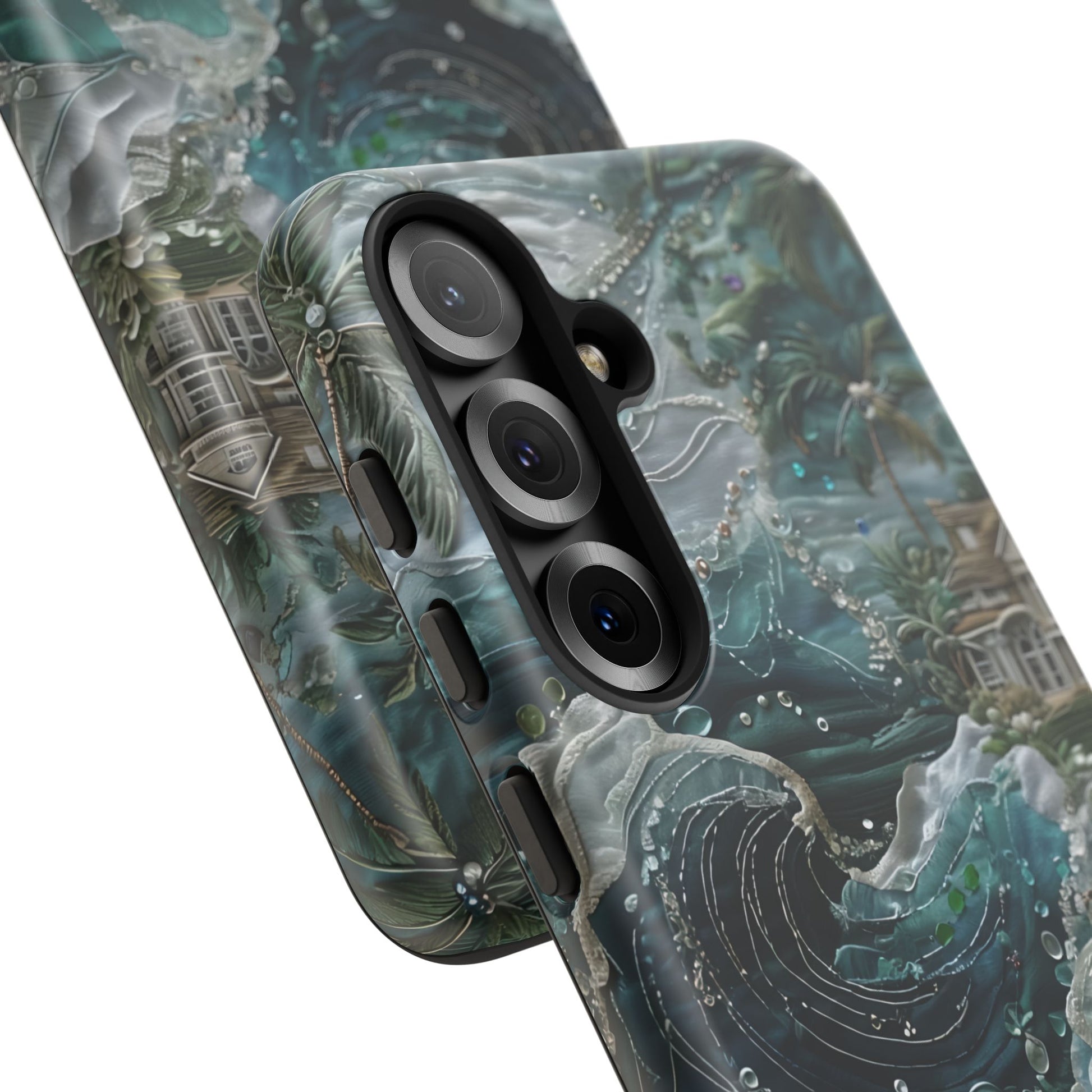 Tropical Midnight Wave - Artistic Ocean Samsung Galaxy S25 Tough Phone Case - Dramatic Blue Wave Design