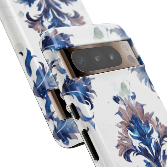 Delft Reverie Dutch Delft ceramic floral artwork Google Pixel phone case angled view