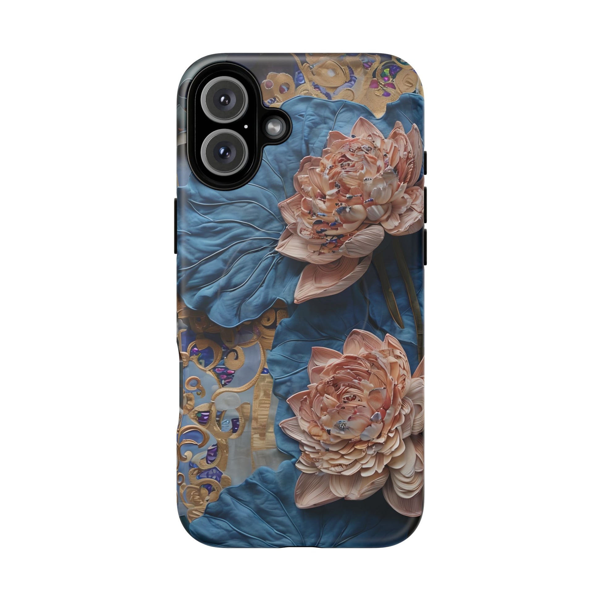 Peony Midnight Tapestry - iPhone 16 Plus - MagSafe Compatible - Elegant Blue & Blush Artful Phone Cover