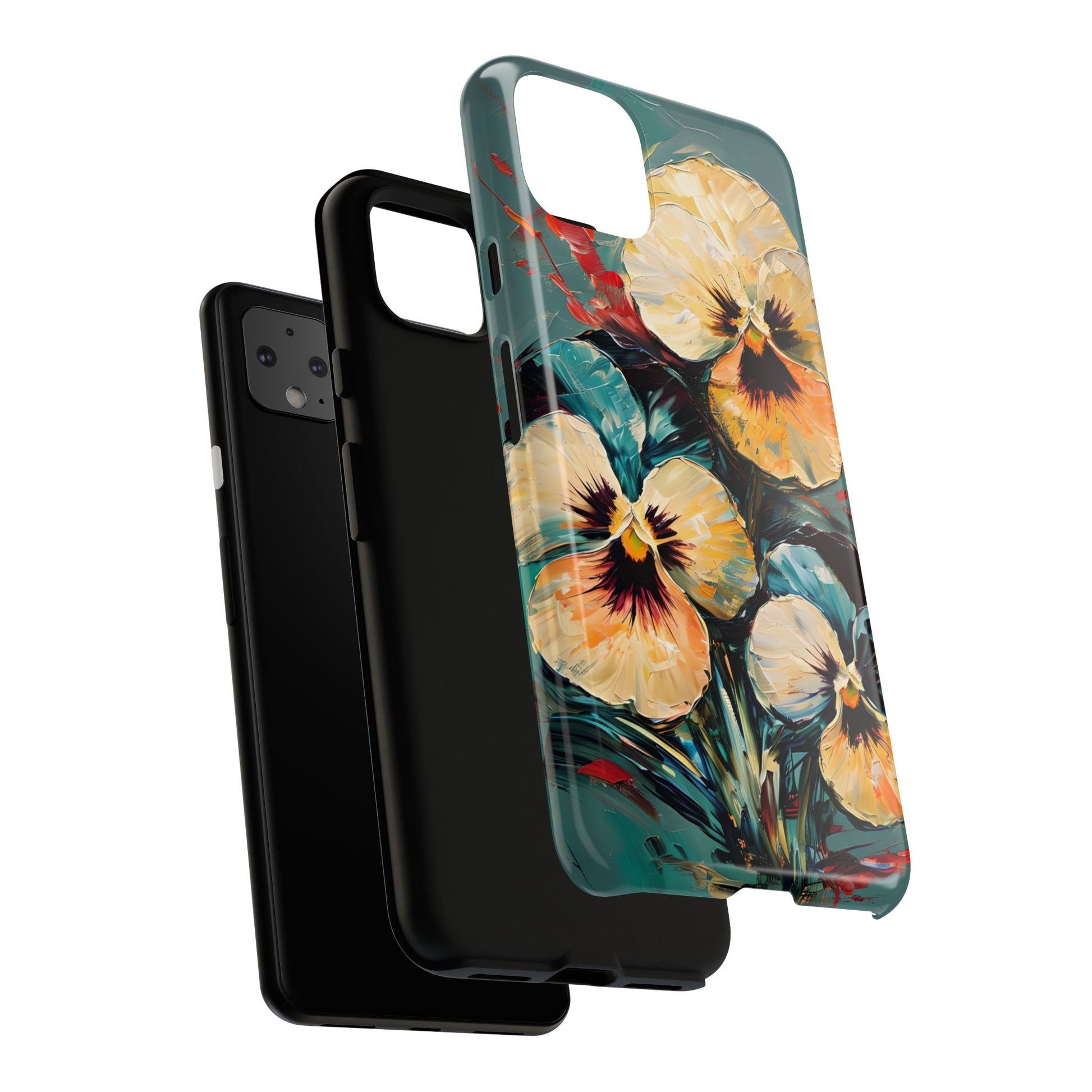 Golden Pansy Cascade Tough Case for Google Pixel 4XL - Floral Artistic Shockproof Cover, Elegant Protective Phone Case