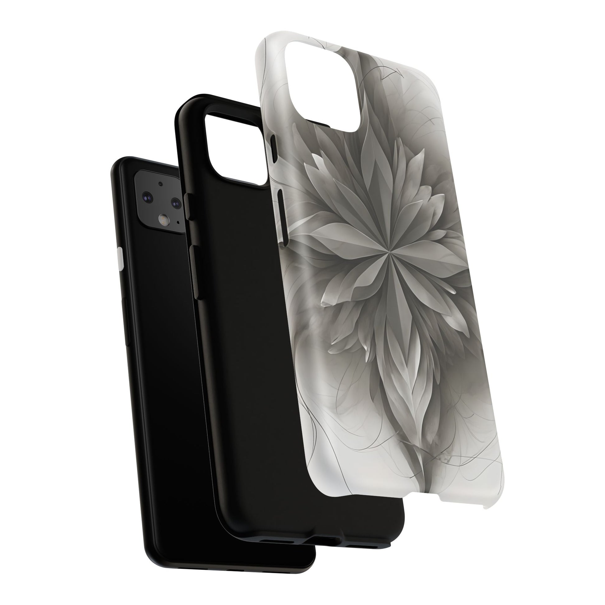 Silver Lotus - Elegant Monochrome Floral Google Pixel 4XL Tough Phone Case - Modern Lotus Design