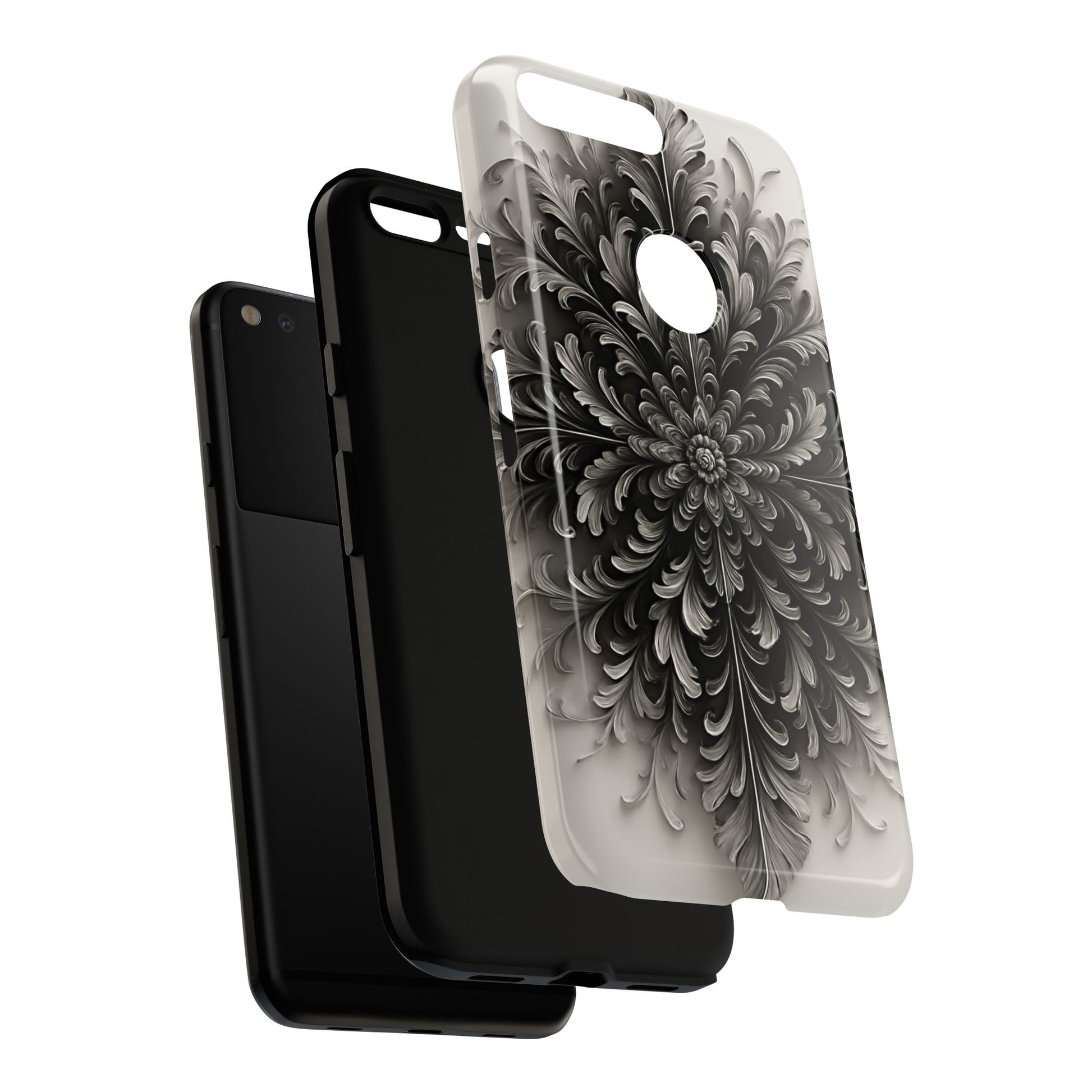 Obsidian Bloom - Elegant Black & White Google Pixel XL Phone Case - Intricate Mandala Flower Design
