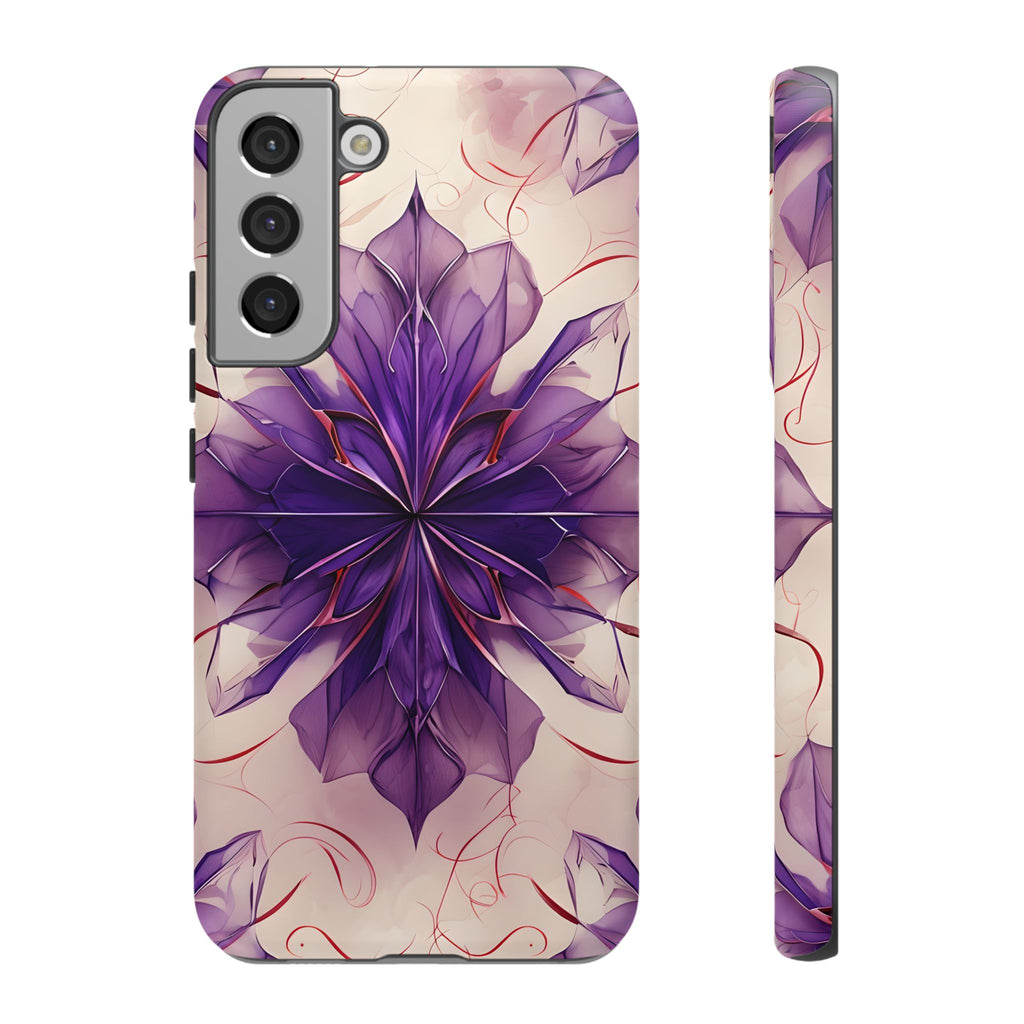 Violet Reverie - Kaleidoscope Collection Artistic Floral Burst - Samsung Galaxy S22 Plus Tough Phone Case - Bold Purple Symmetrical Design
