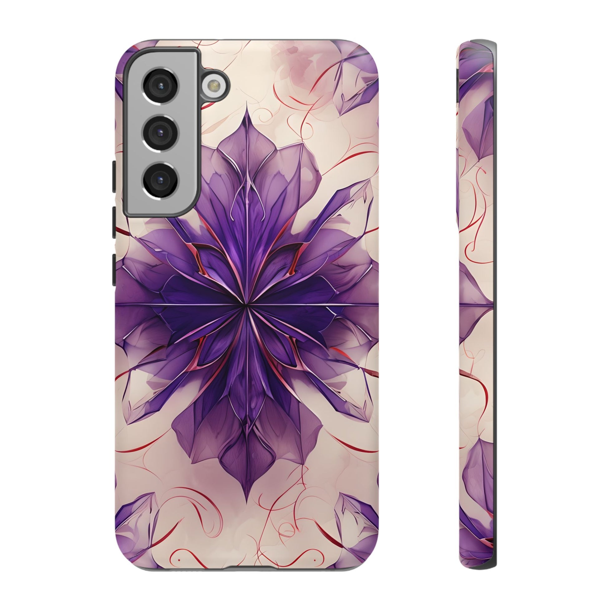 Violet Reverie - Kaleidoscope Collection Artistic Floral Burst - Samsung Galaxy S22 Plus Tough Phone Case - Bold Purple Symmetrical Design
