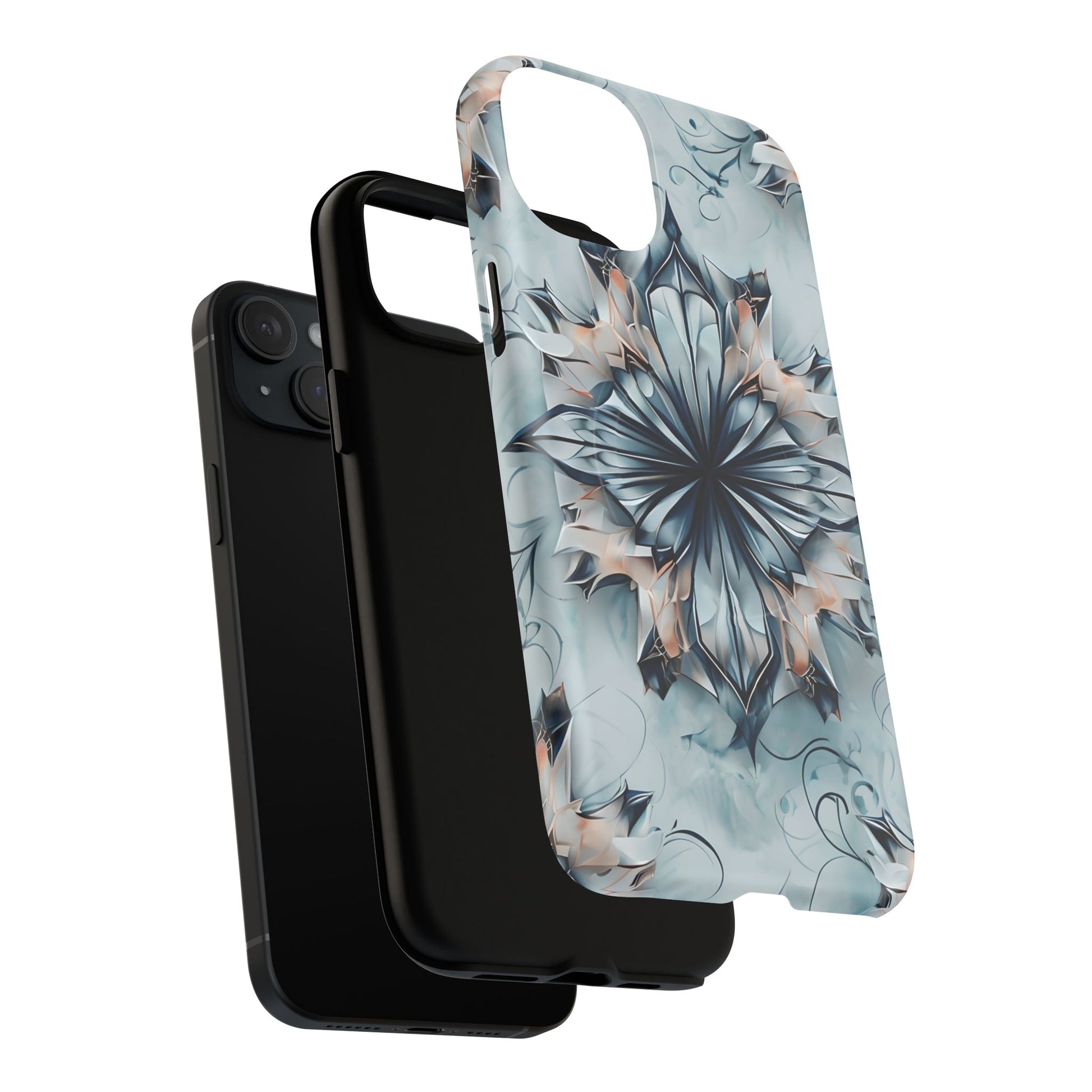Indigo Mirage - Artistic Kaleidoscope Collection Artistic Floral - iPhone 15 Plus MagSafe Phone Case -Bold Indigo Symmetrical Design