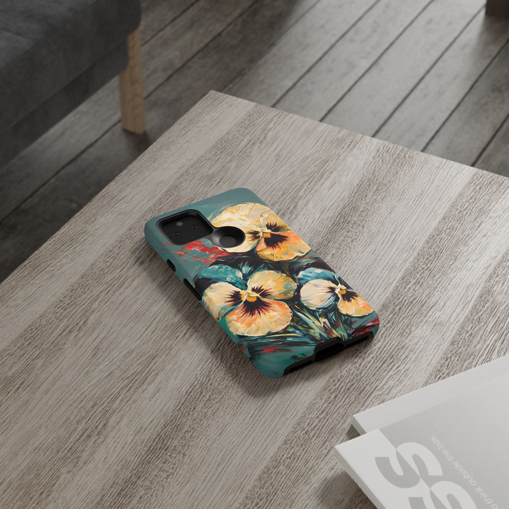Golden Pansy Cascade Tough Case for Google Pixel 5 5G - Floral Artistic Shockproof Cover, Elegant Protective Phone Case