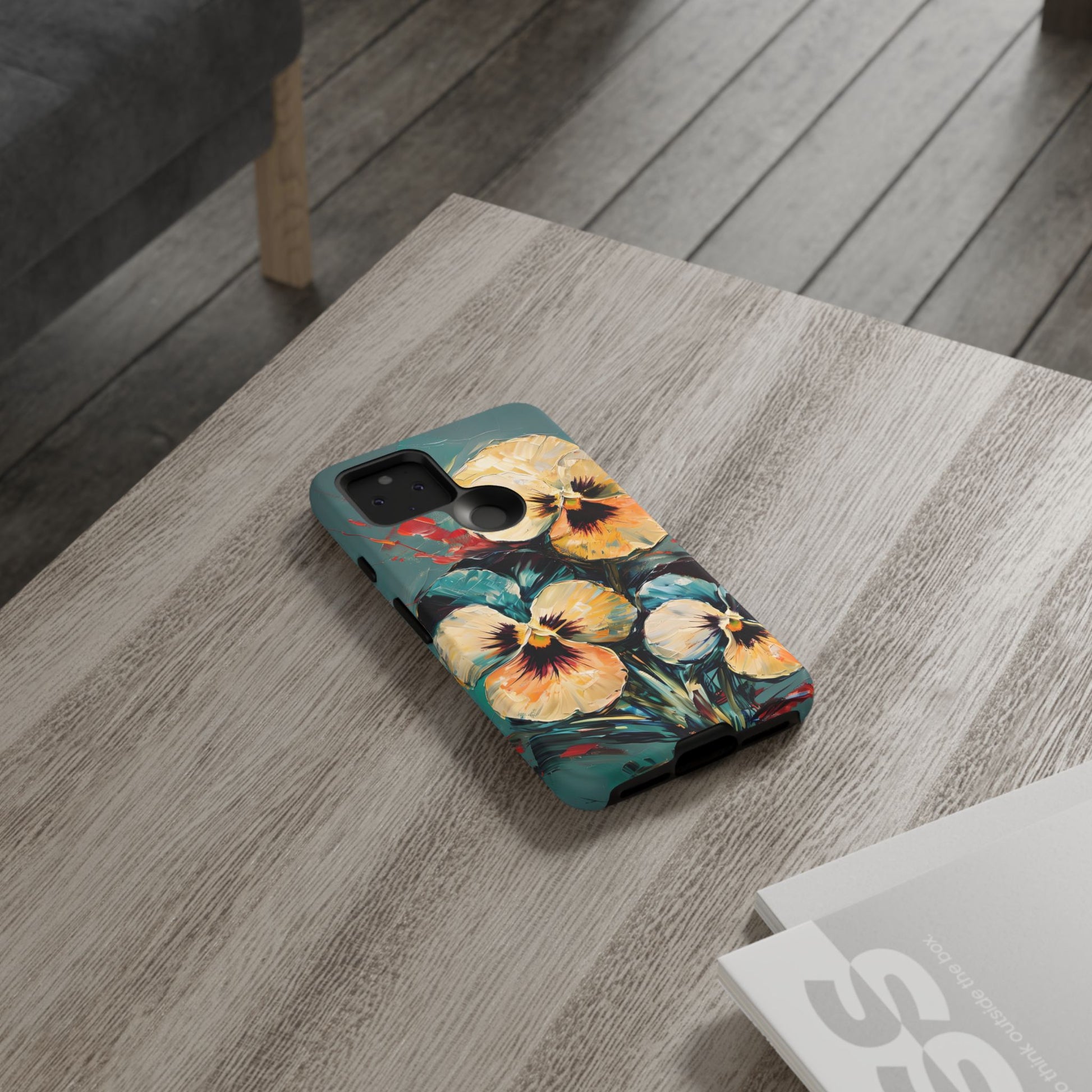 Golden Pansy Cascade Tough Case for Google Pixel 5 5G - Floral Artistic Shockproof Cover, Elegant Protective Phone Case