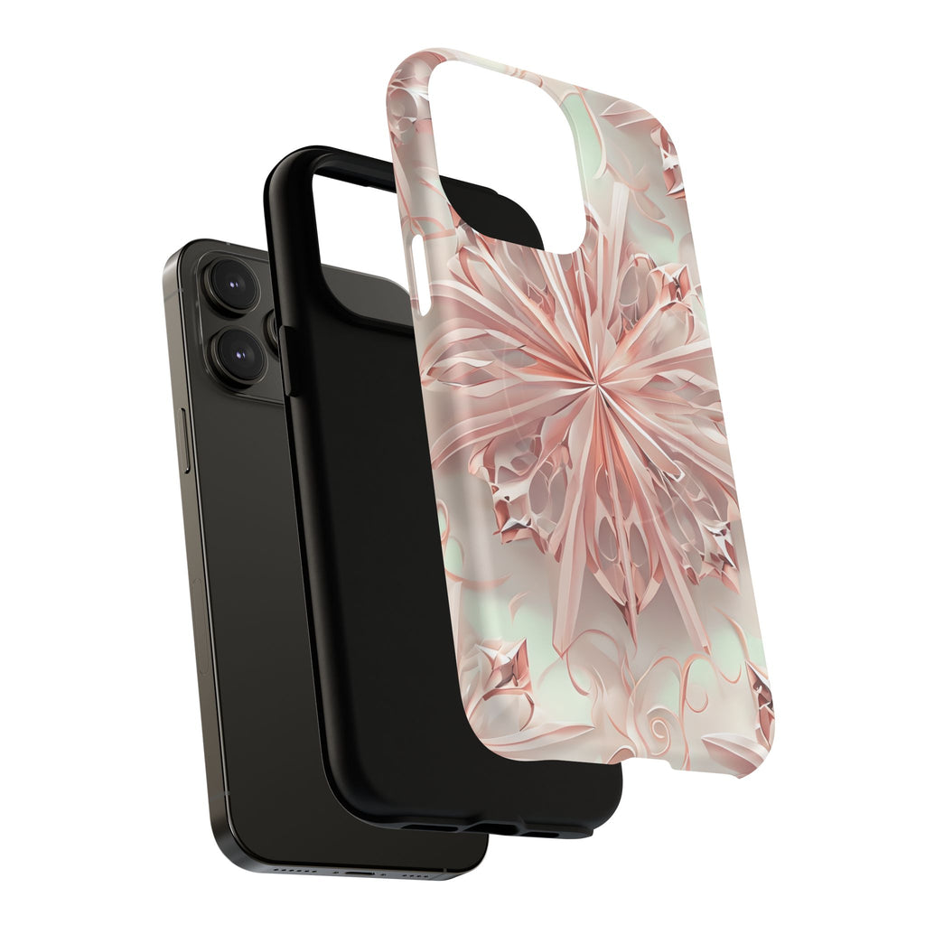 Blush Frost iPhone 14 Pro Max - Kaleidoscope Collection of MagSafe Compatible - Soft Pink Geometric Floral Design