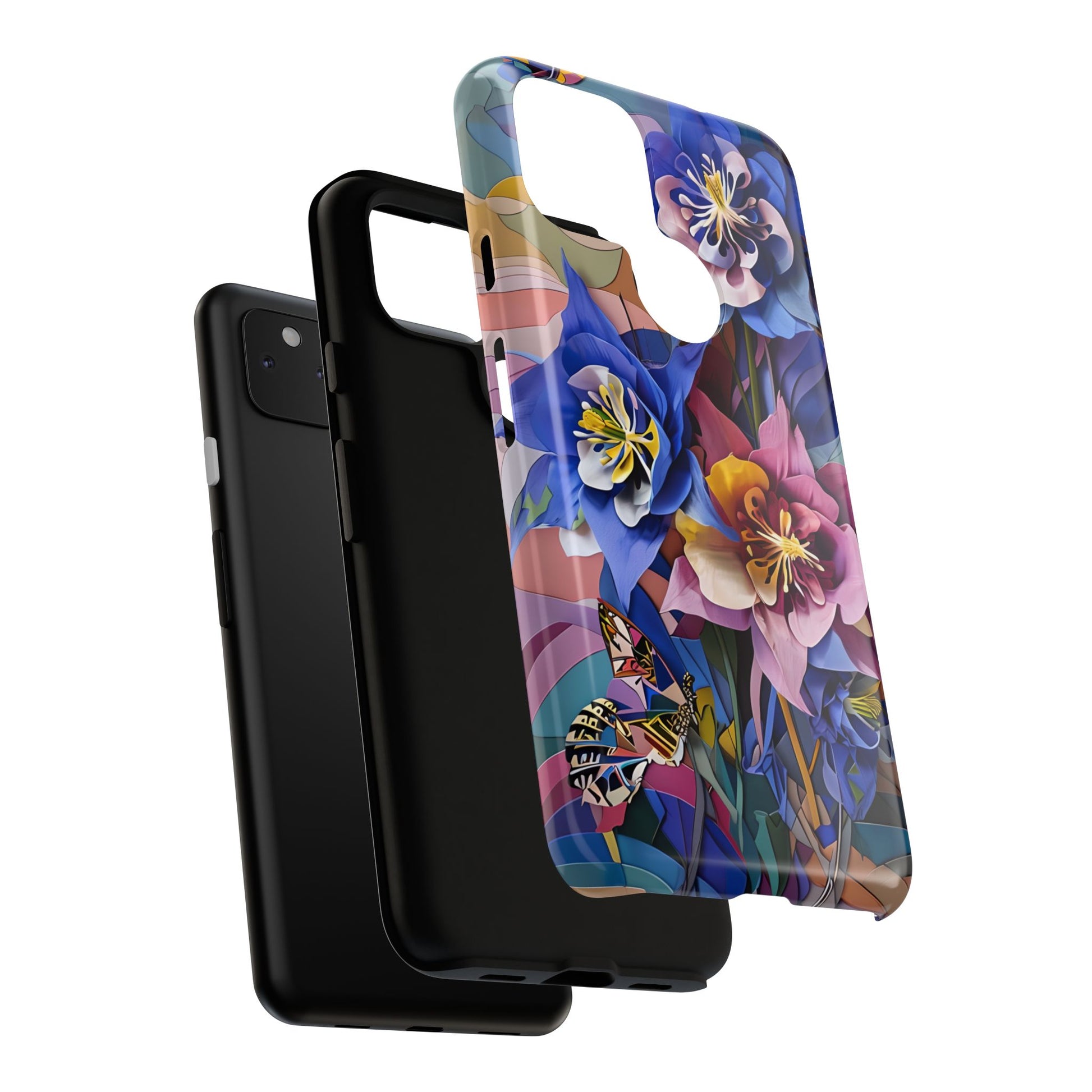 Blue Columbine Carnivale - Artistic Floral & Butterfly Google Pixel 4a 5G Tough Phone Case - Vibrant Botanical Design