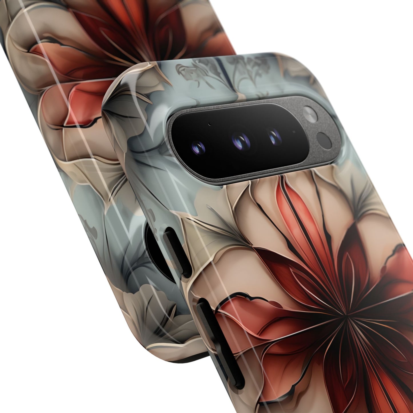 Ember Bloom - Kaleidoscope Collection Artistic Floral - Google Pixel Tough Phone Case - Fiery Symmetrical Design