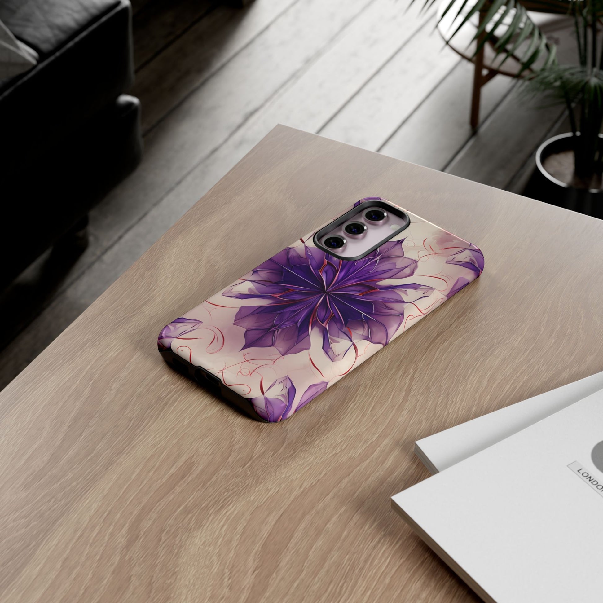 Violet Reverie - Kaleidoscope Collection Artistic Floral Burst - Samsung Galaxy S23 Plus Tough Phone Case - Bold Purple Symmetrical Design