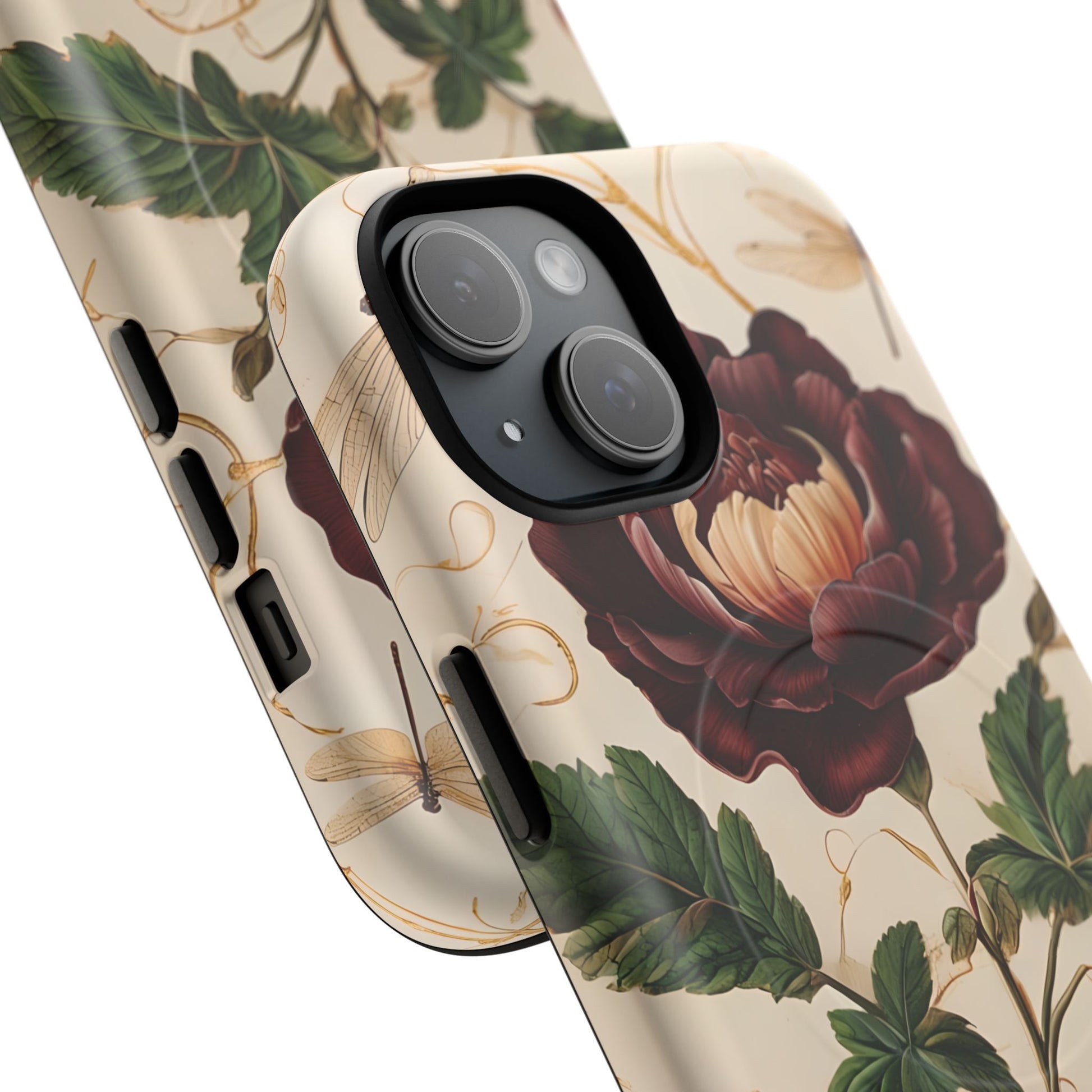 Vintage Burgundy Rose - Elegant Floral iPhone 15 Phone Case - Classic Painterly Rose Design