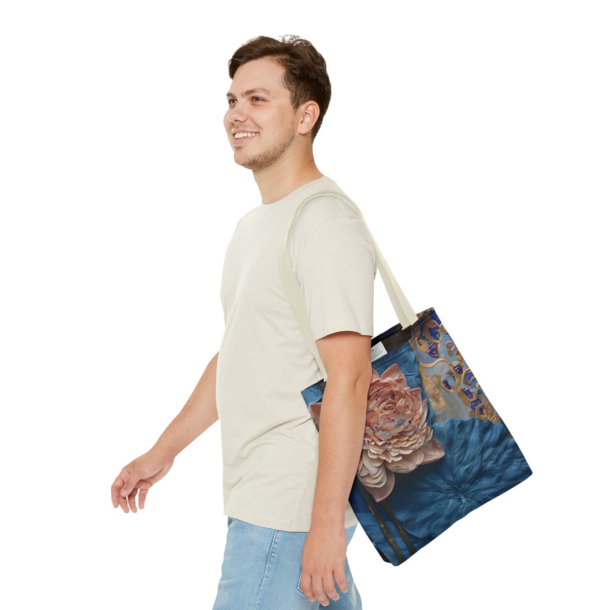 Peony Midnight Tapestry Tote Bag (16x16 & 18x18)- Vintage Inspired Bloom on Rich Canvas Designed Backdrop, Reusable & Eco-Friendly